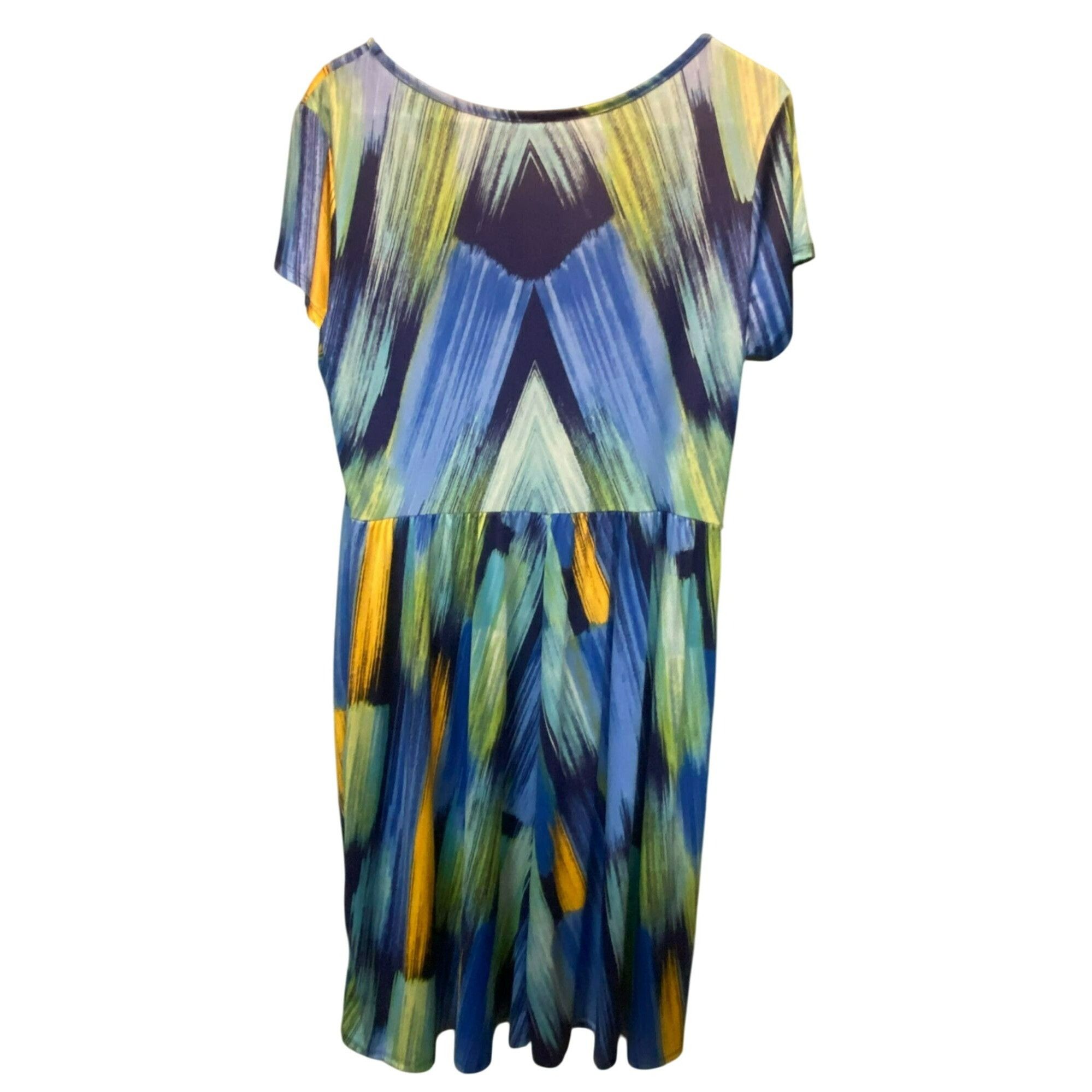Other Blue Green Yellow Jupee Short Sleeve Abstract Print Silky Dr Size XL / US 12-14 / IT 48-50 - 4 Thumbnail