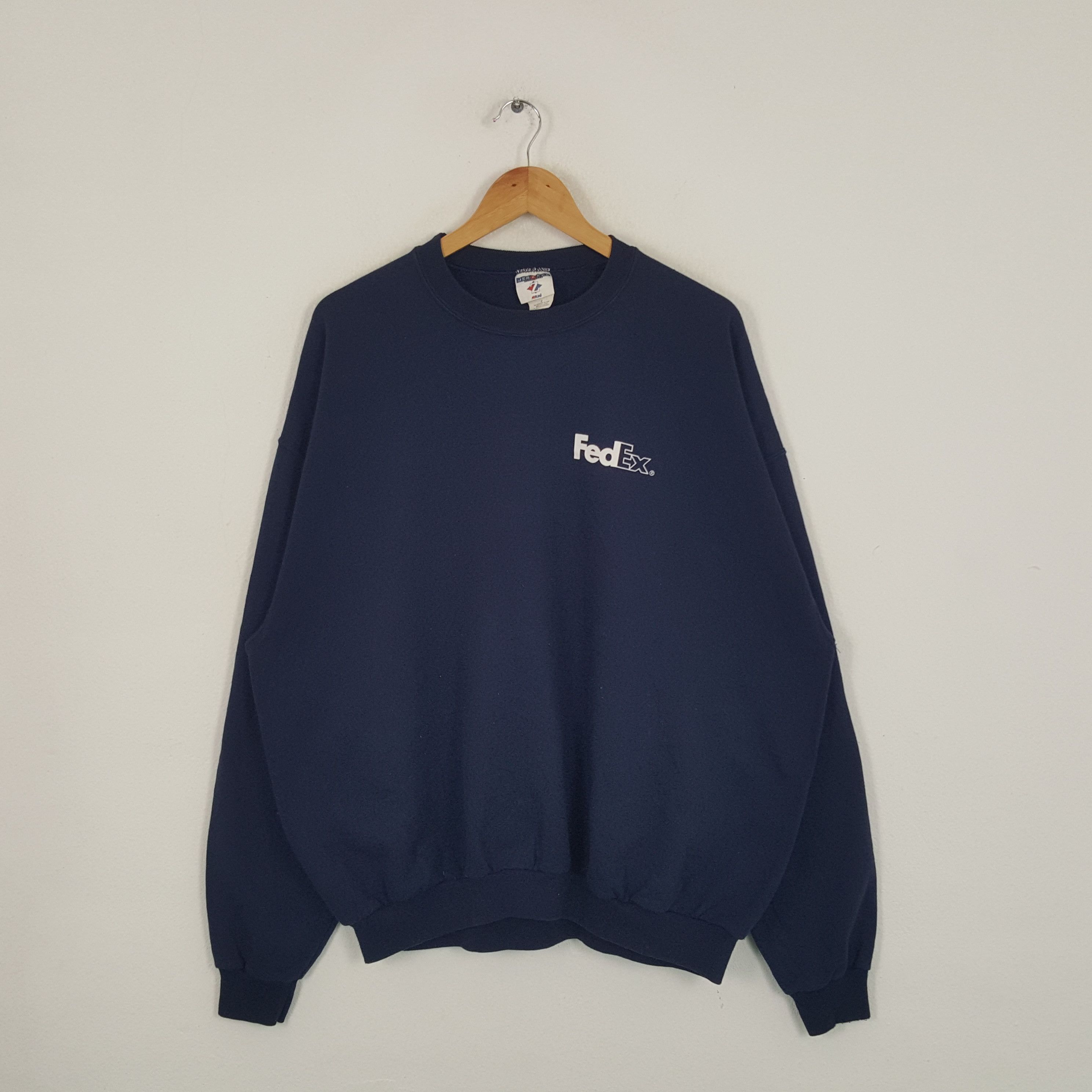 FedEx Ground 長袖ポロスウェット 黒・紫 古着 90s FedEx フェデックス 企業 刺しゅう 襟付き スウェット