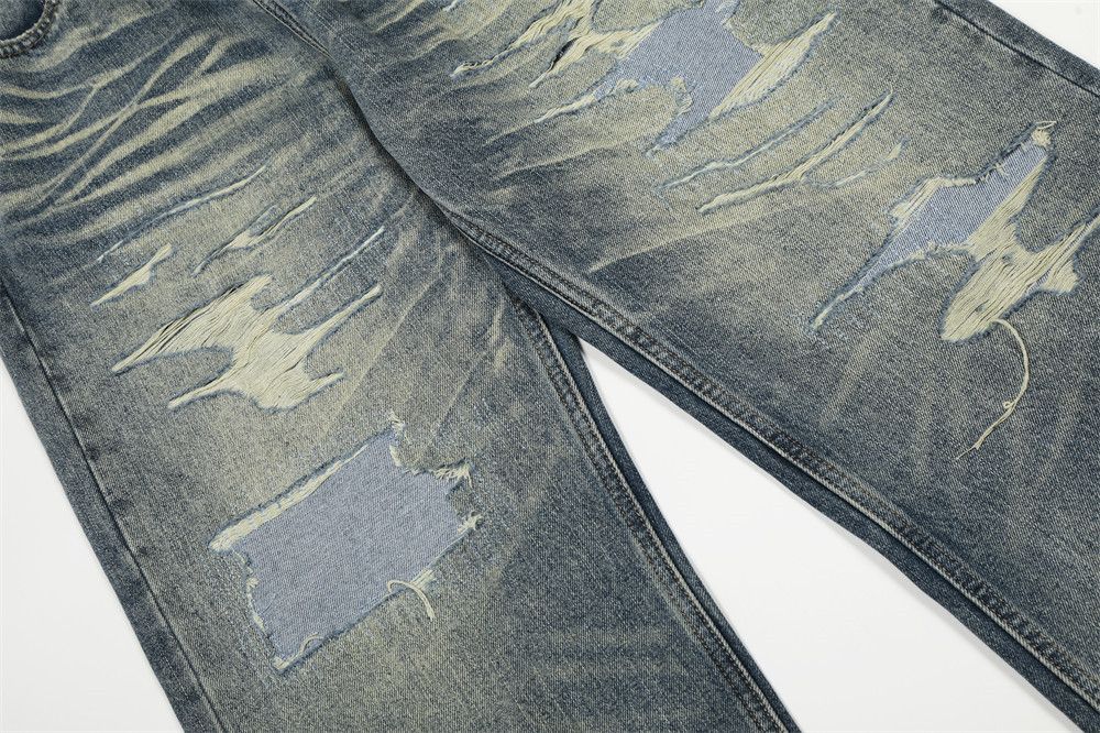 Vintage Men's punk gradient washed straight distressed ripped jeans Size US 32 / EU 48 - 4 Thumbnail