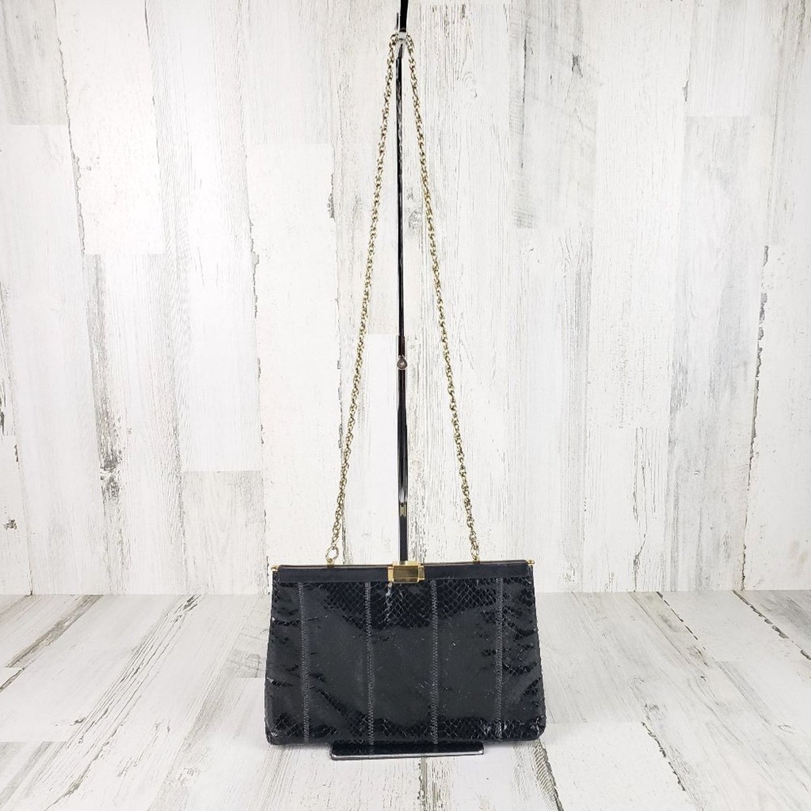 Other Palizzio Shiny Black Gold Chain Snakeskin Textured Shoulder Size ONE SIZE - 1 Thumbnail