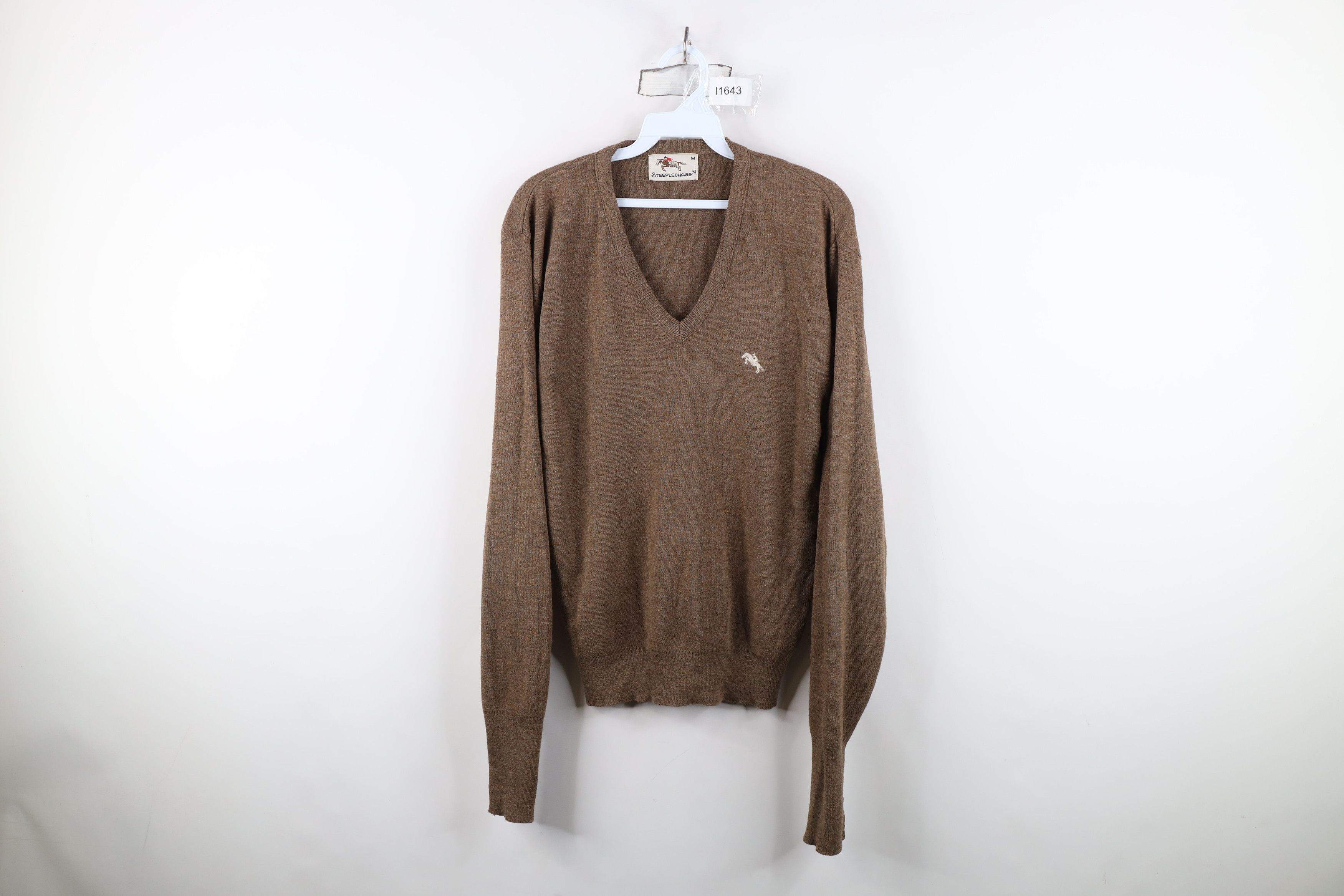 Vintage 70s Streetwear Equestrian Knit Sweater Brown USA