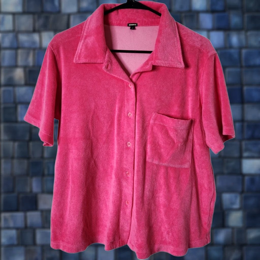 MONROW Monrow Womens M Button-Up Shirt Short Sleeve Collared Pink Size M / US 6-8 / IT 42-44 - 1 Thumbnail