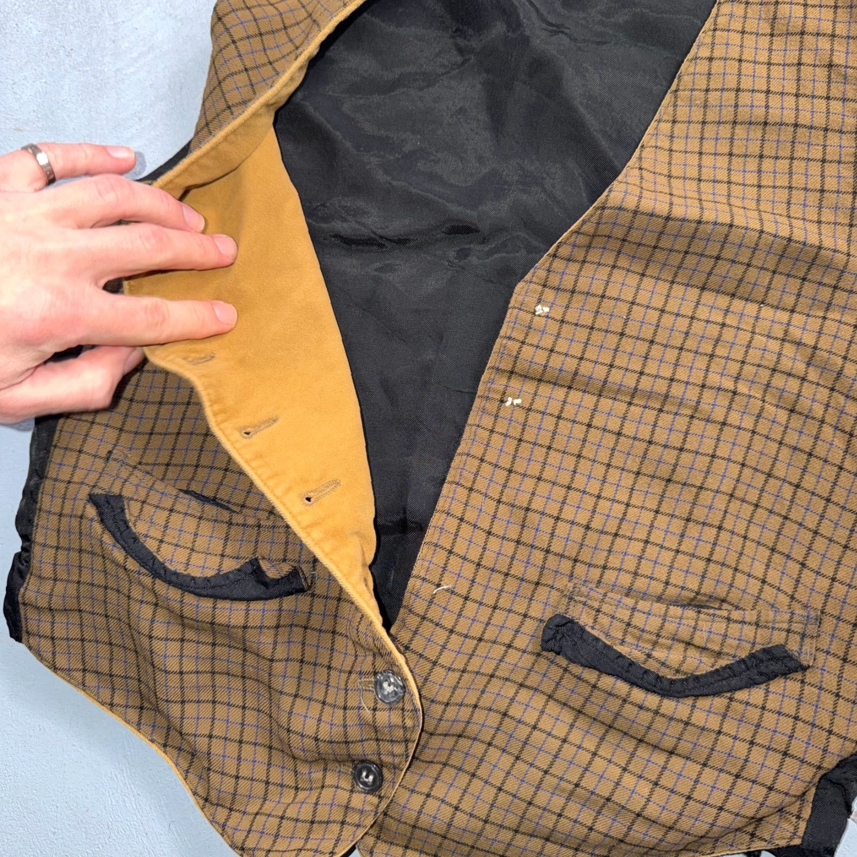 Vintage VTG Vest Mens Black Waistcoat S Wool Double Sided Plaid Buckle Back City Retro 1940s 1950s Vintage Mens Clothing Size US S / EU 44-46 / 1 - 4 Thumbnail
