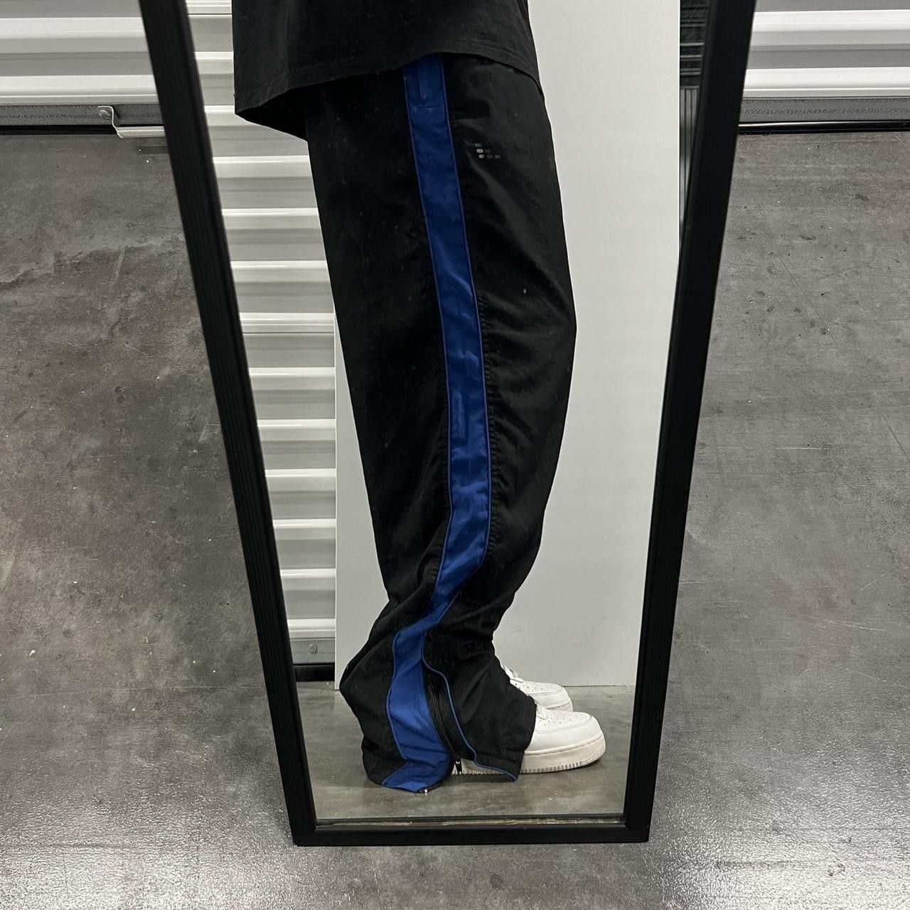Japanese Brand × Vintage Vintage Y2K Baggy Black and Blue Striped TrackPants ! Size US 36 / EU 52 - 1 Thumbnail