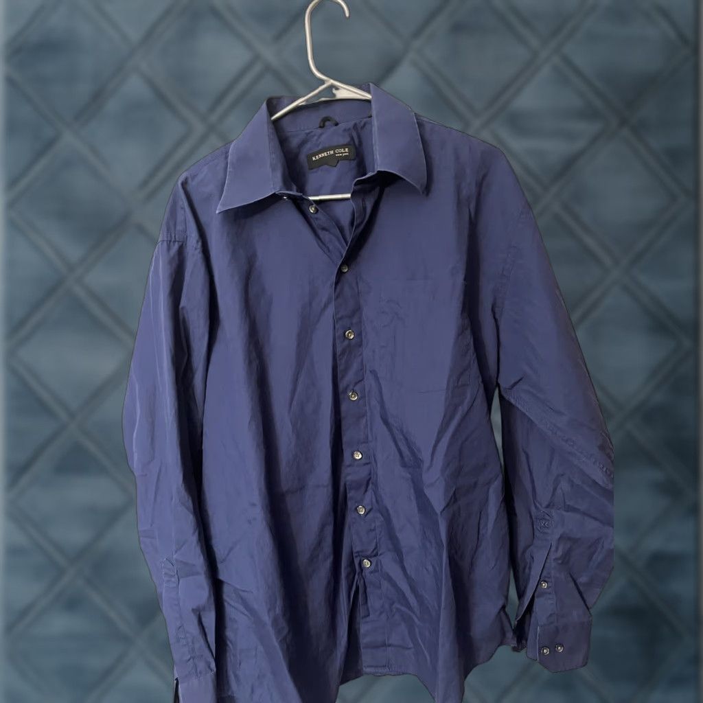 Kenneth Cole KENNETH COLE Shirt Mens Size 16.5 Blue Solid Reg Fit Button-Up Long Sleeve Collared Knit Size US L / EU 52-54 / 3 - 1 Thumbnail