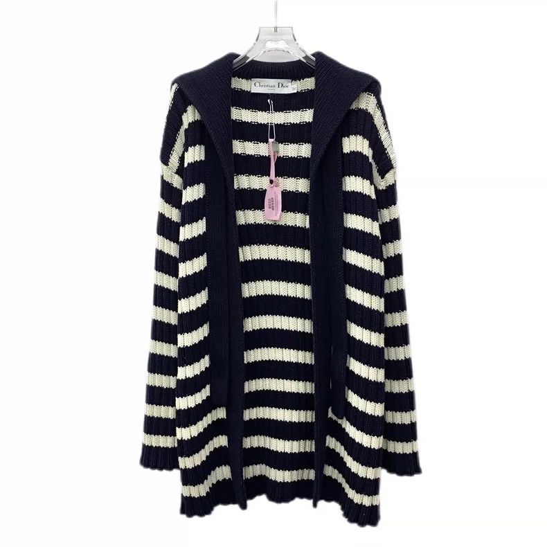 Dior Dior Color-blocked striped cotton navy collar knitted cardi Size XS / US 0-2 / IT 36-38 - 1 Thumbnail