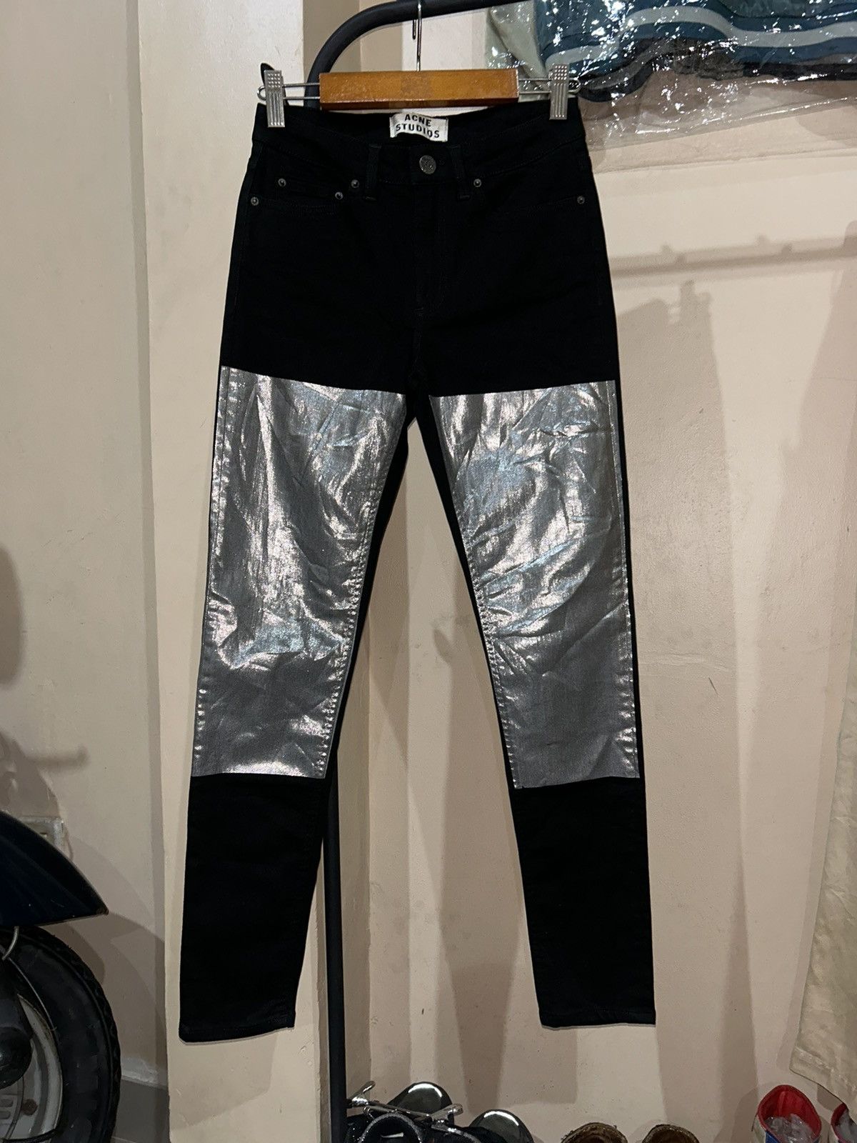 image of Acne Studios Skin 5 Black Foil Jeans, Women's (Size 26)