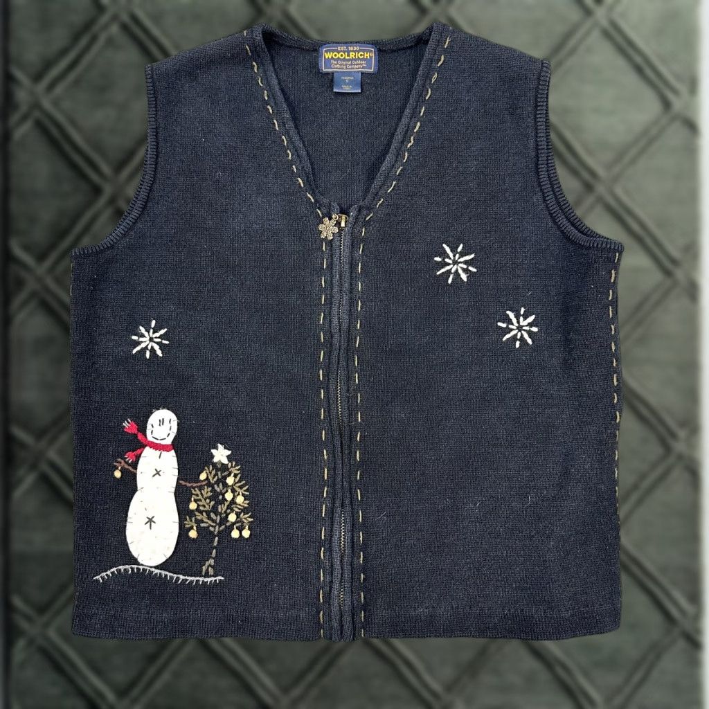 Vintage Woolrich Vest Womens S Black Embroidered Snowflake Snowman Zip Front Winter Pockets X-Mas 1990s (if applicable) Mens/Womens Size S / US 4 / IT 40 - 1 Thumbnail
