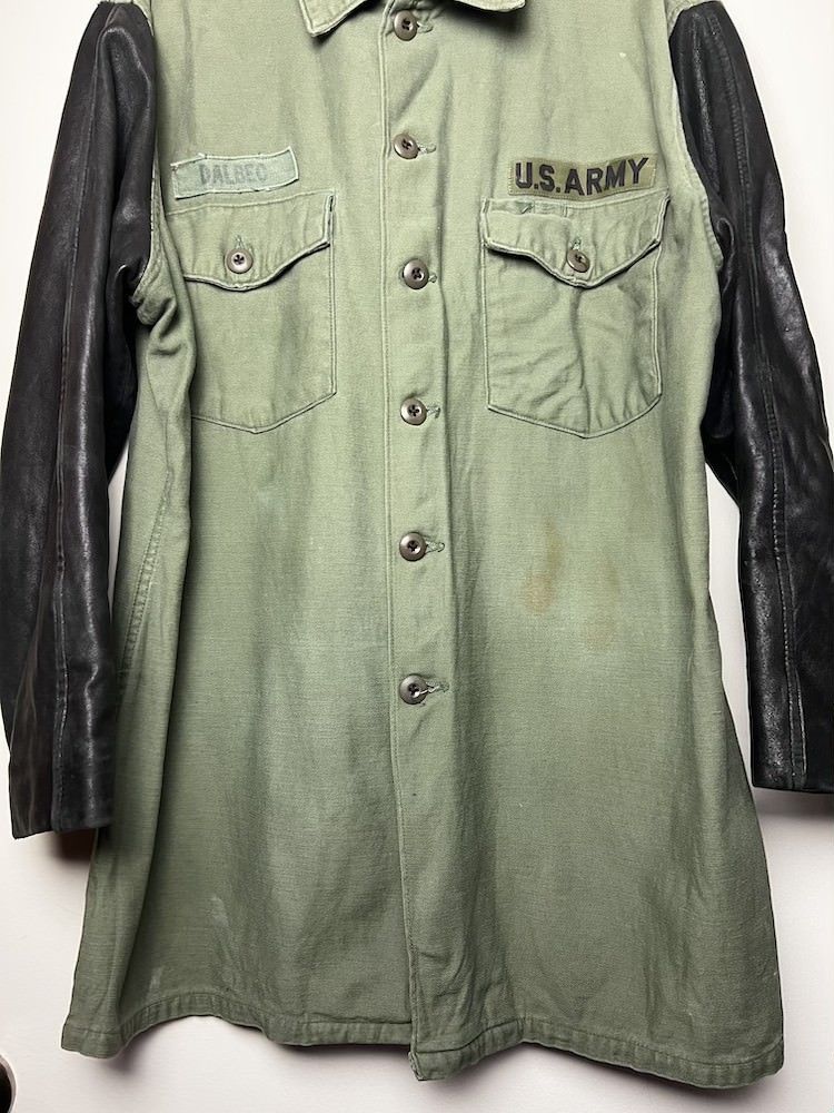 Vintage Vintage 60's-70's US Army Shirt Jacket w Leather Sleeves Size US S / EU 44-46 / 1 - 5 Thumbnail