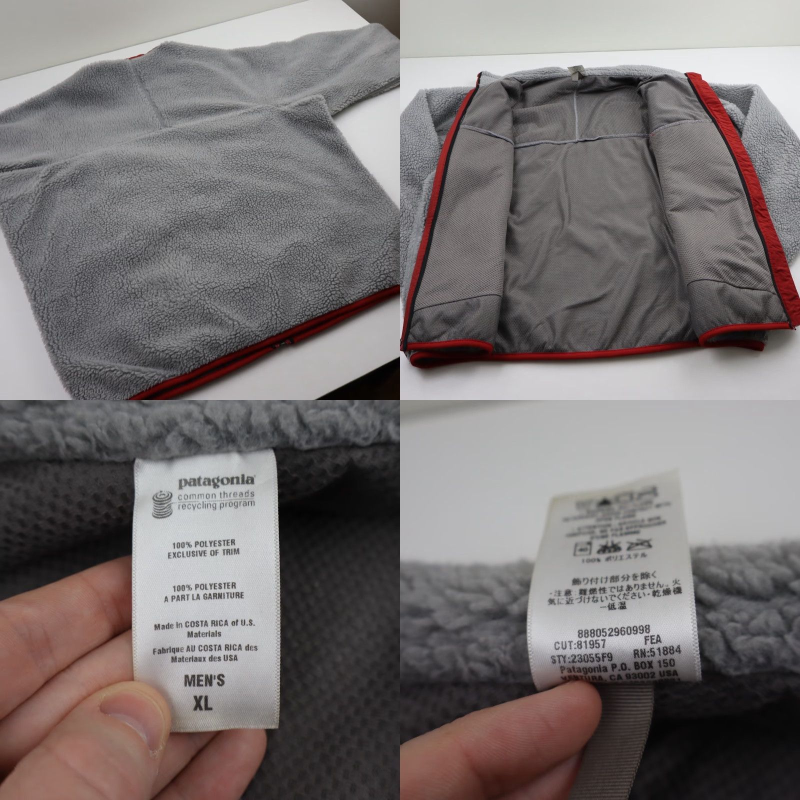 Patagonia VINTAGE Patagonia Retro-X Deep Pile Fleece Jacket Mens XL Gray Red Coat Size US XL / EU 56 / 4 - 8 Thumbnail