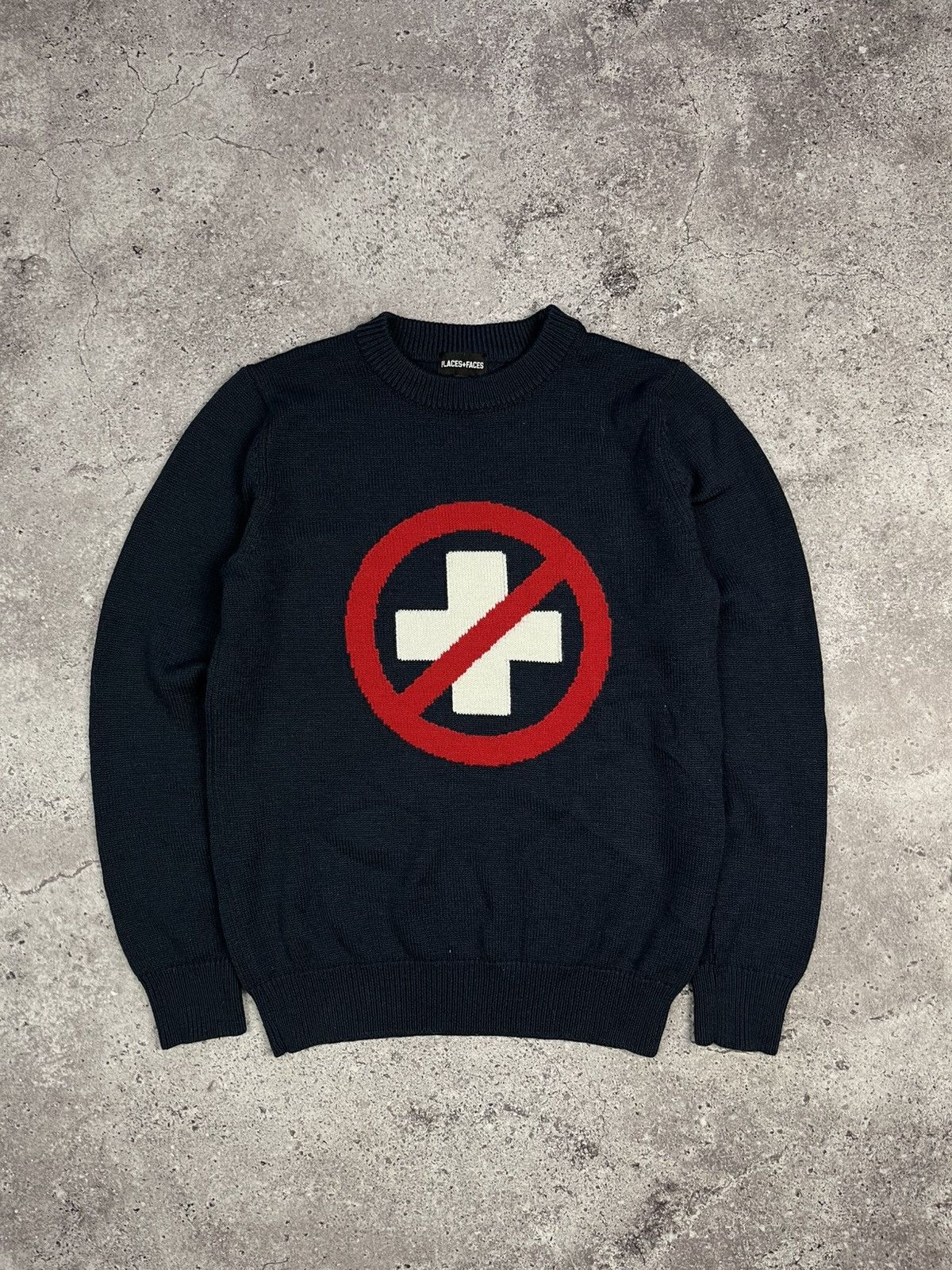 Places + Faces PLACES+FACES CAUTION KNITTED SWEATER NAVY SIZE S MENS Size US S / EU 44-46 / 1 - 1 Thumbnail