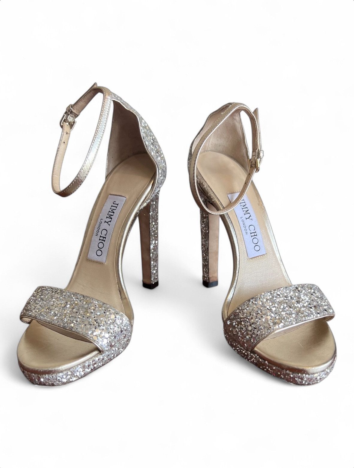 Jimmy Choo Jimmi Choo Misty 120 Champagne Coarse Glitter Fabric Size 35 Size US 5 / IT 35 - 2 Thumbnail