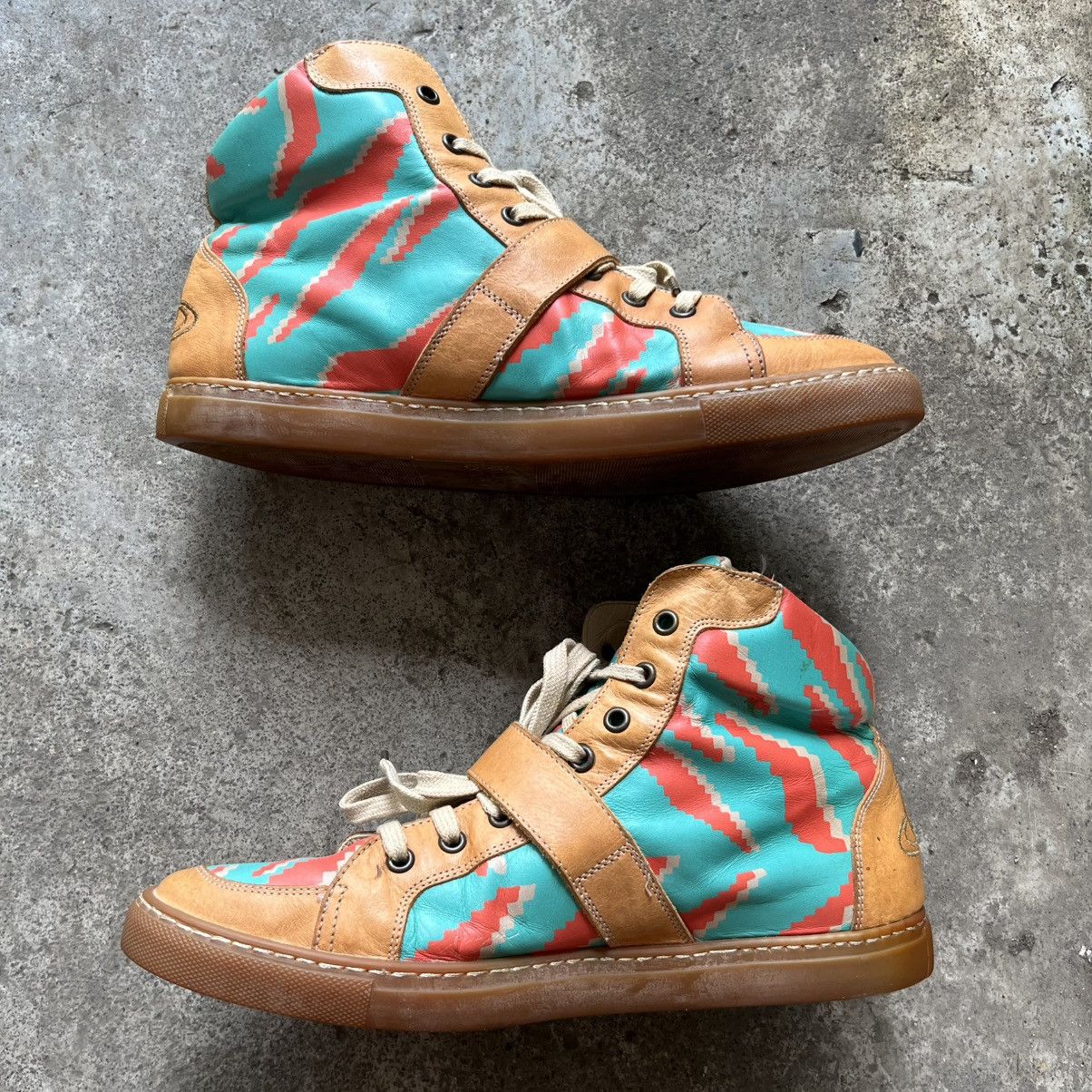Vivienne Westwood Zigzag Print Belted High Top Trainers