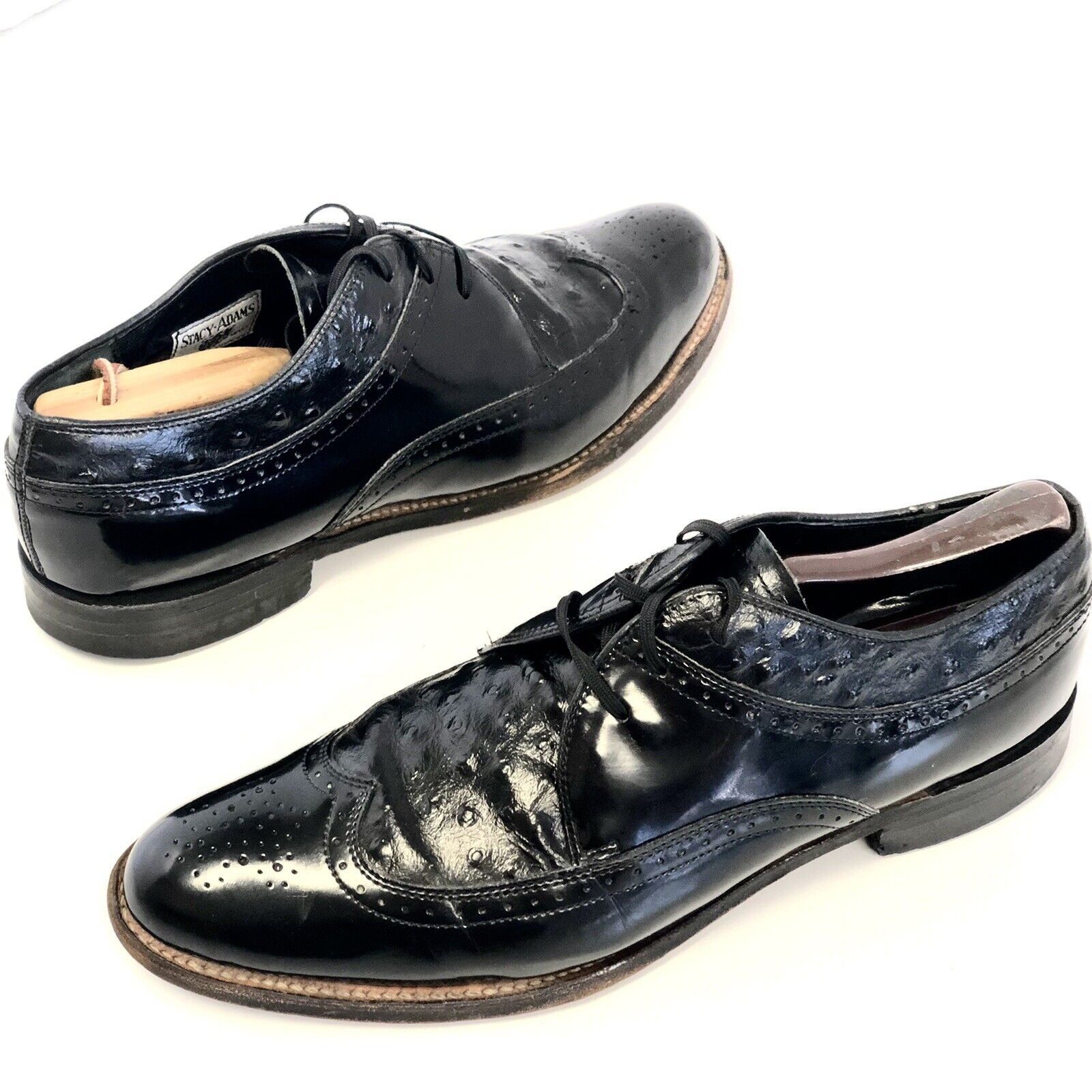 Stacy Adams Vtg Stacy Adams Black Patent Leather OSTRICH Grain Shoes Size US 8.5 / EU 41-42 - 2 Thumbnail