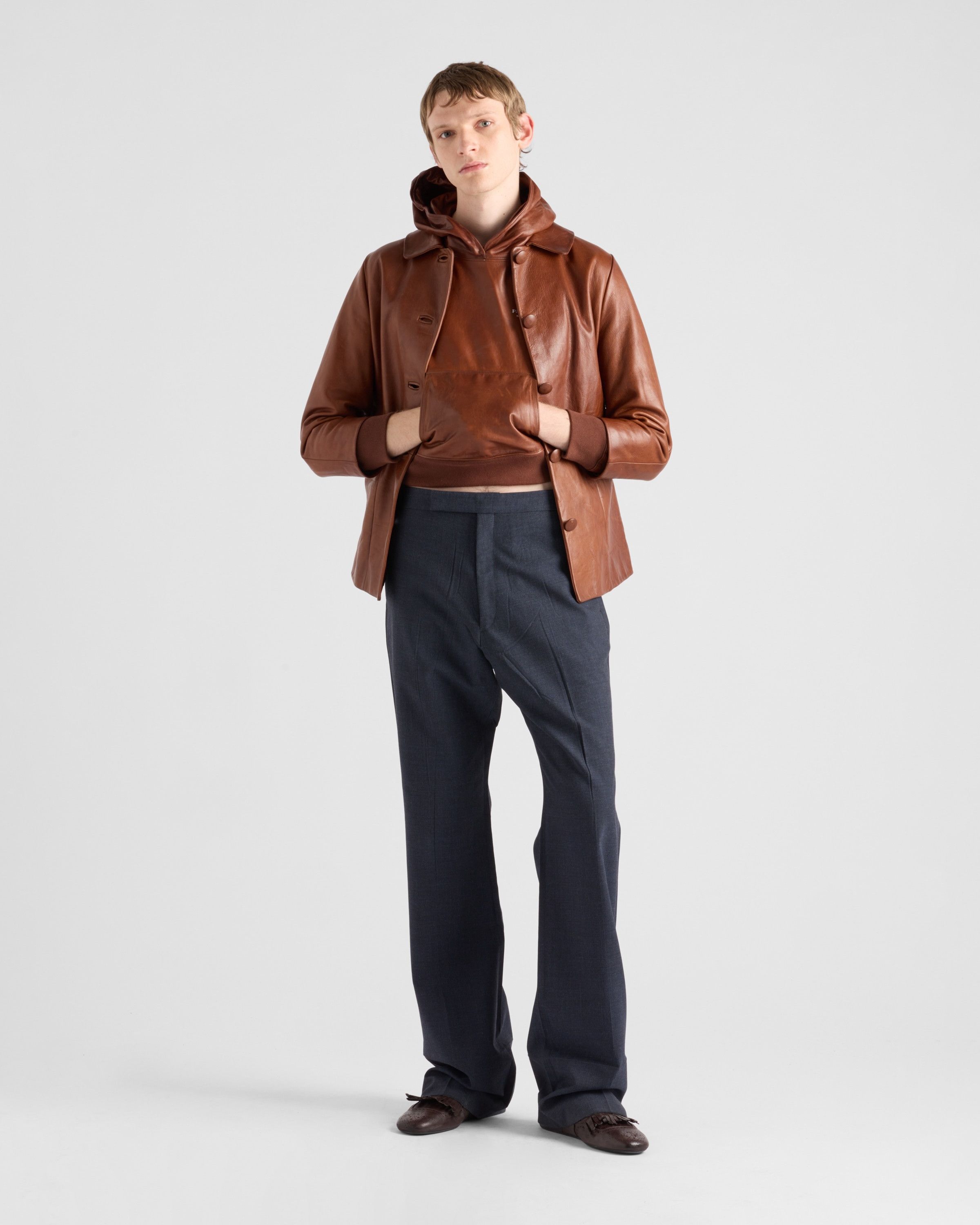 Prada o1bcso1str1025 Leather Vitello Blouson Jacket in Brown Size US M / EU 48-50 / 2 - 2 Thumbnail