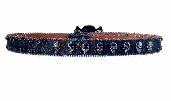 Leather Fujiwara x Hori Y2K Rhinestones Skull PU Leather Belt Size ONE SIZE - 5 Thumbnail