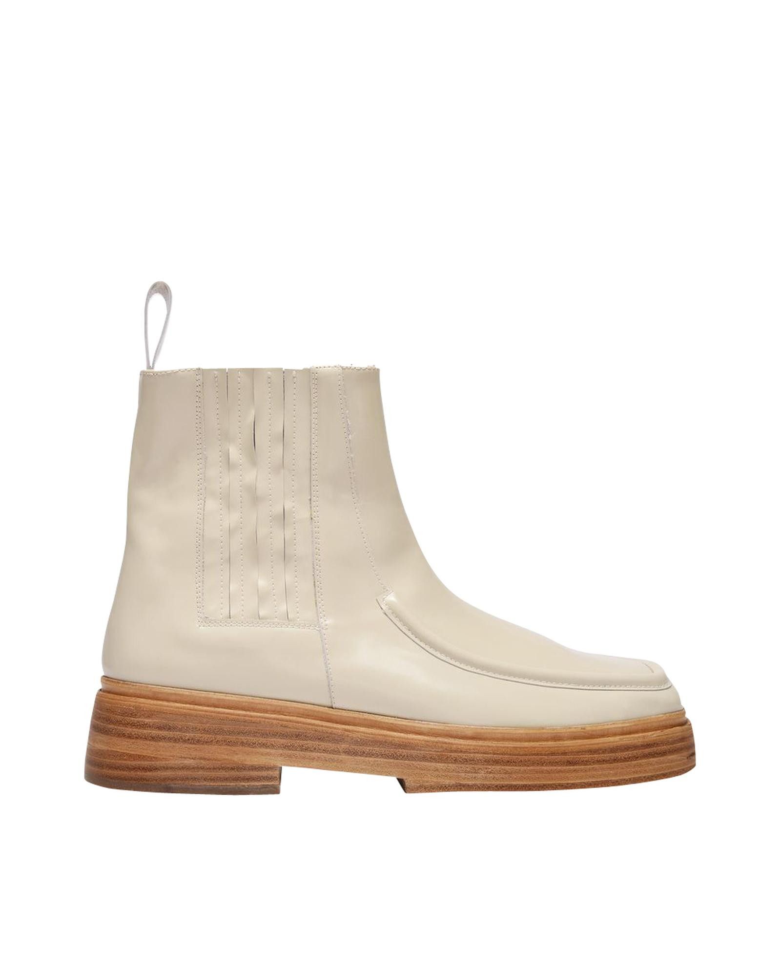 image of Rejina Pyo Leah Ankle Boots In Beige Leather With Loafer-Inspired Edge And Wood Effect Heel Shoes, 