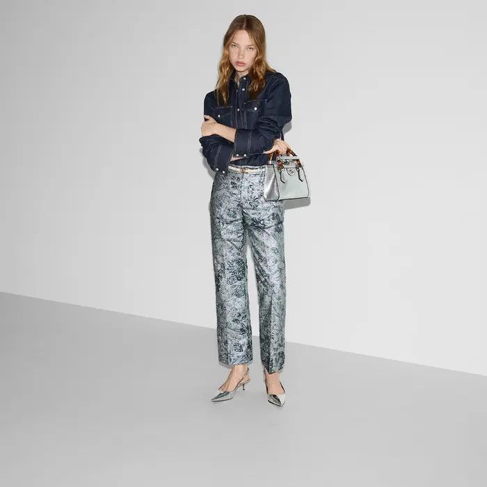 Gucci o1B3y1r0526 Flared Floral Lamé Brocade Pant in Blue Size 30" / US 8 / IT 44 - 6 Thumbnail