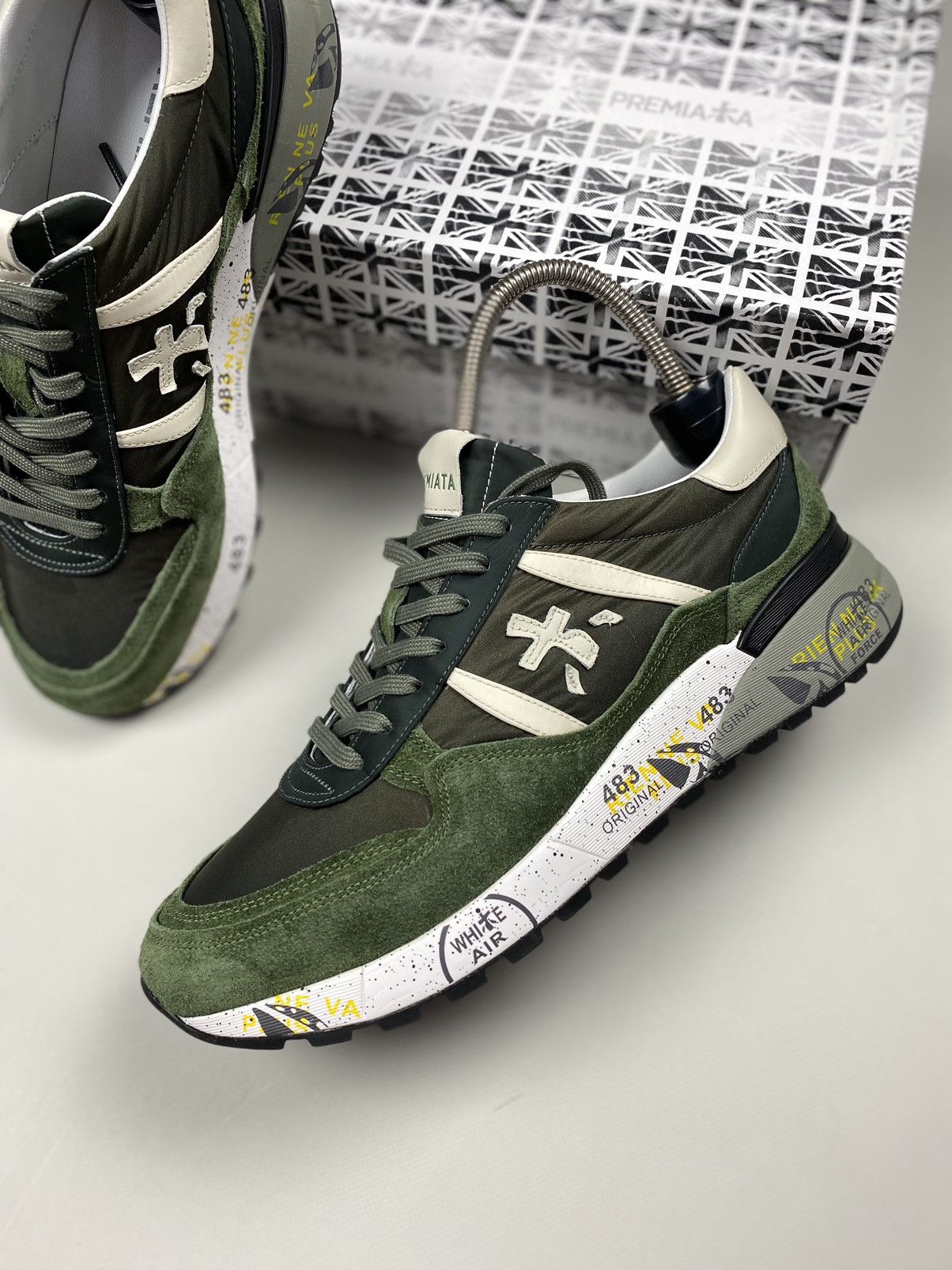 image of New Premiata Lander 6403 Men’S Suede Sneakers Shoes Size 44 in Olive, Men's