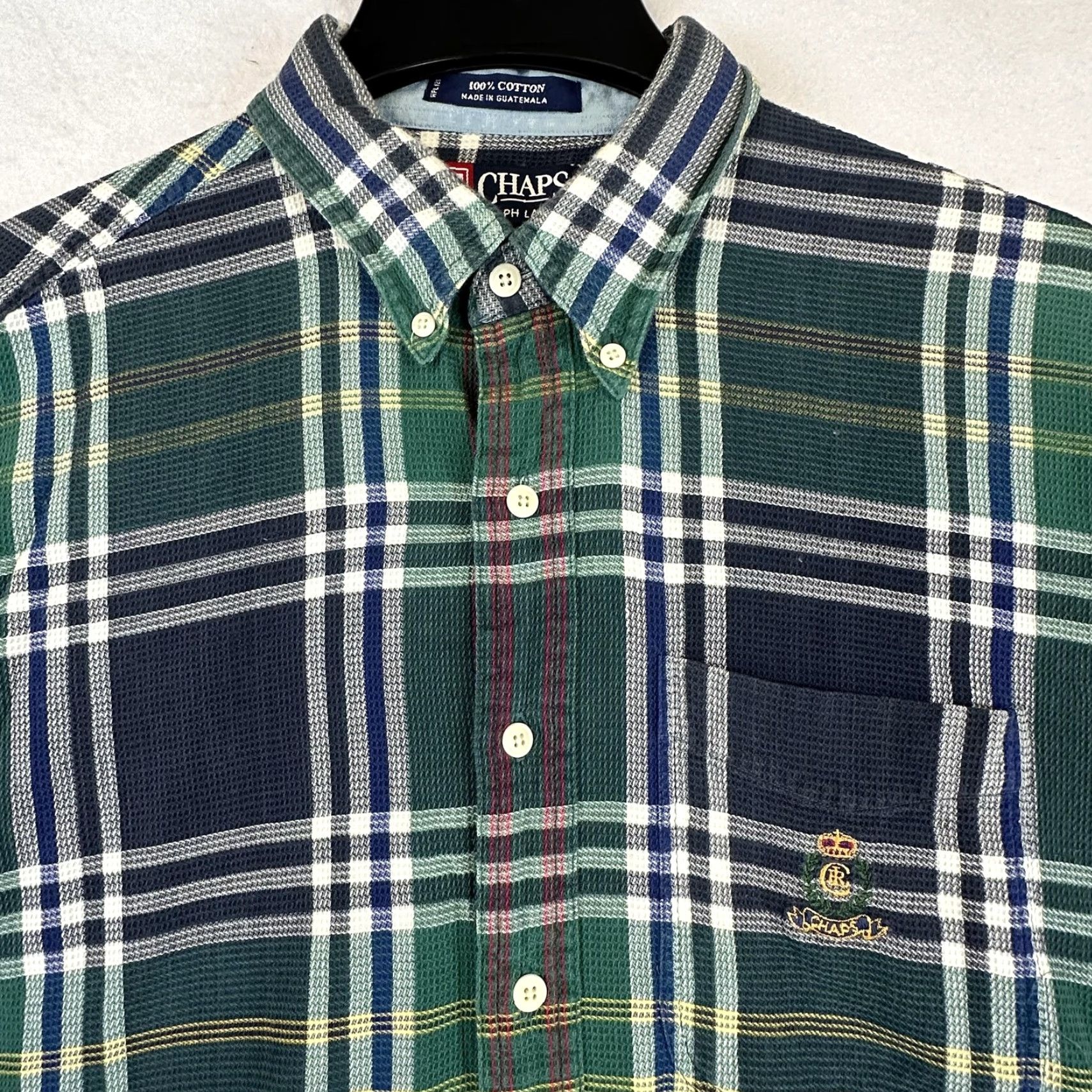 Chaps Chaps Ralph Lauren Shirt Mens Large Green Navy Plaid Short Sleeve Button-Up Crest Pocket Vintage No Size US L / EU 52-54 / 3 - 4 Thumbnail