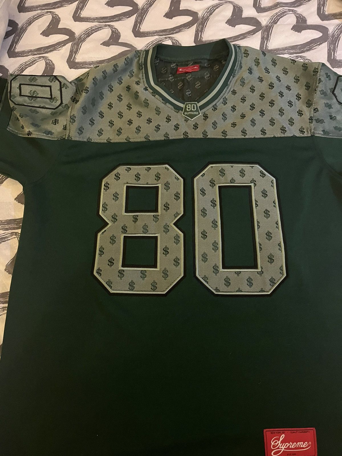 Supreme SS18 Monogram Football Jersey Dark Green Tee SUP