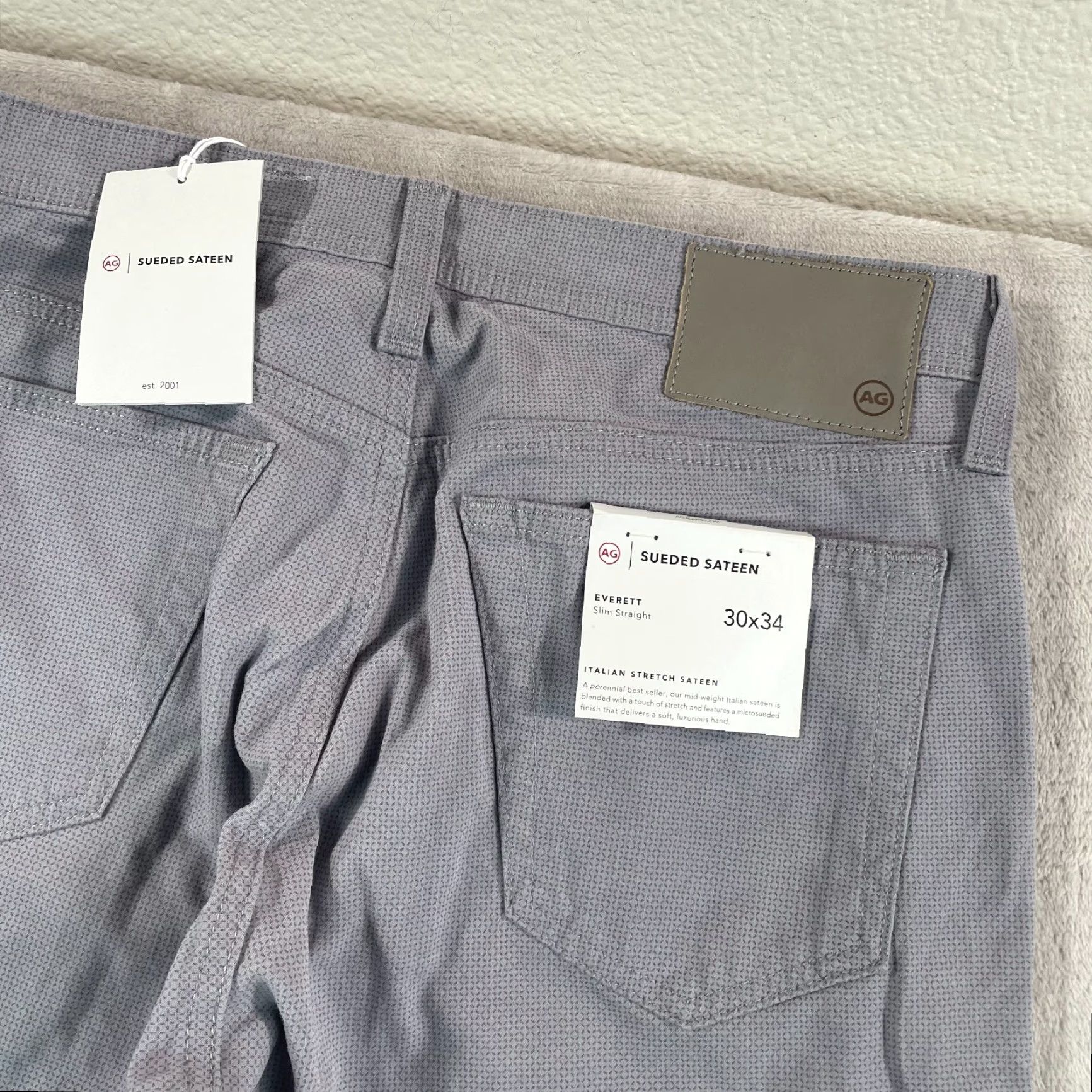 Vintage AG Adriano Goldschmied The Everett Slim Straight 30x34 Grey Sueded Sateen NWT Jeans Men Size US 30 / EU 46 - 7 Thumbnail