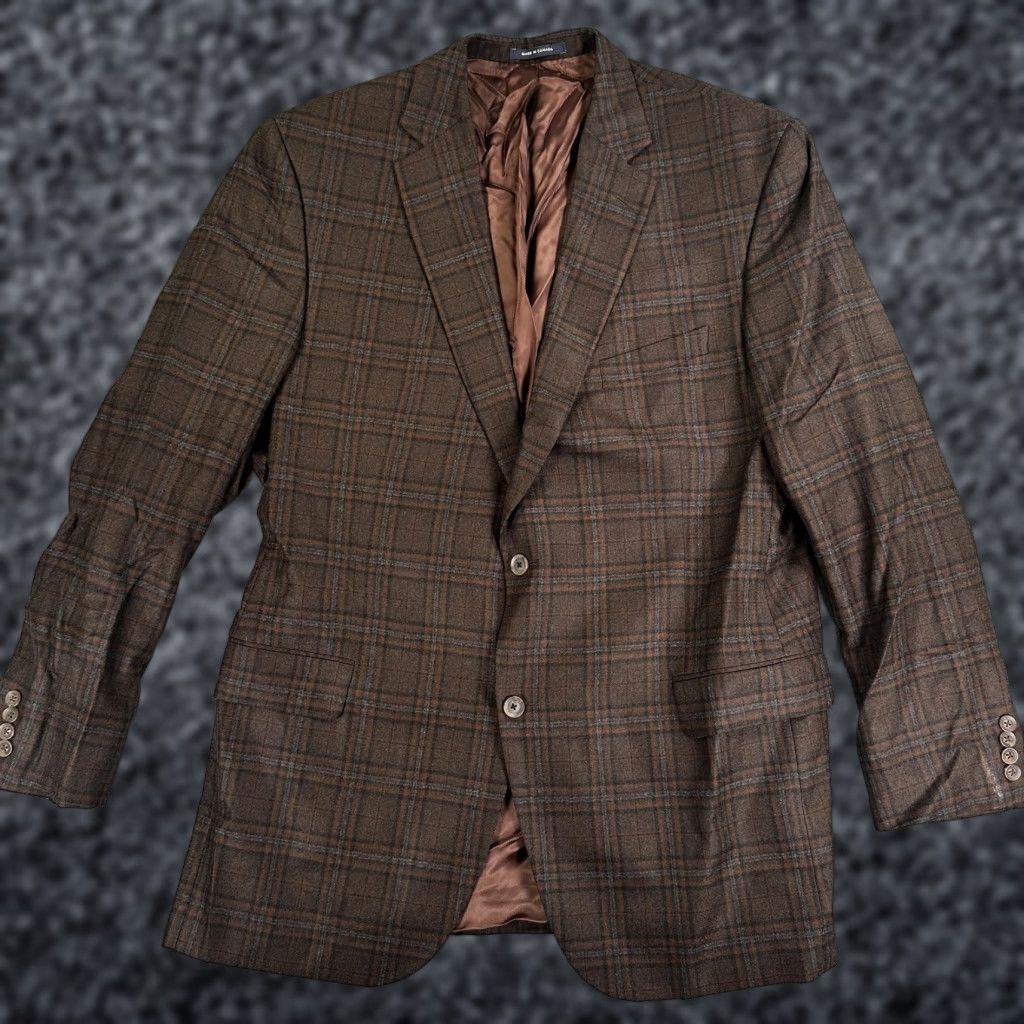 Cremieux Cremieux Blazer Sport Coat Mens 46L Brown Plaid Wool Loro Piana Canada Size 46R - 1 Thumbnail