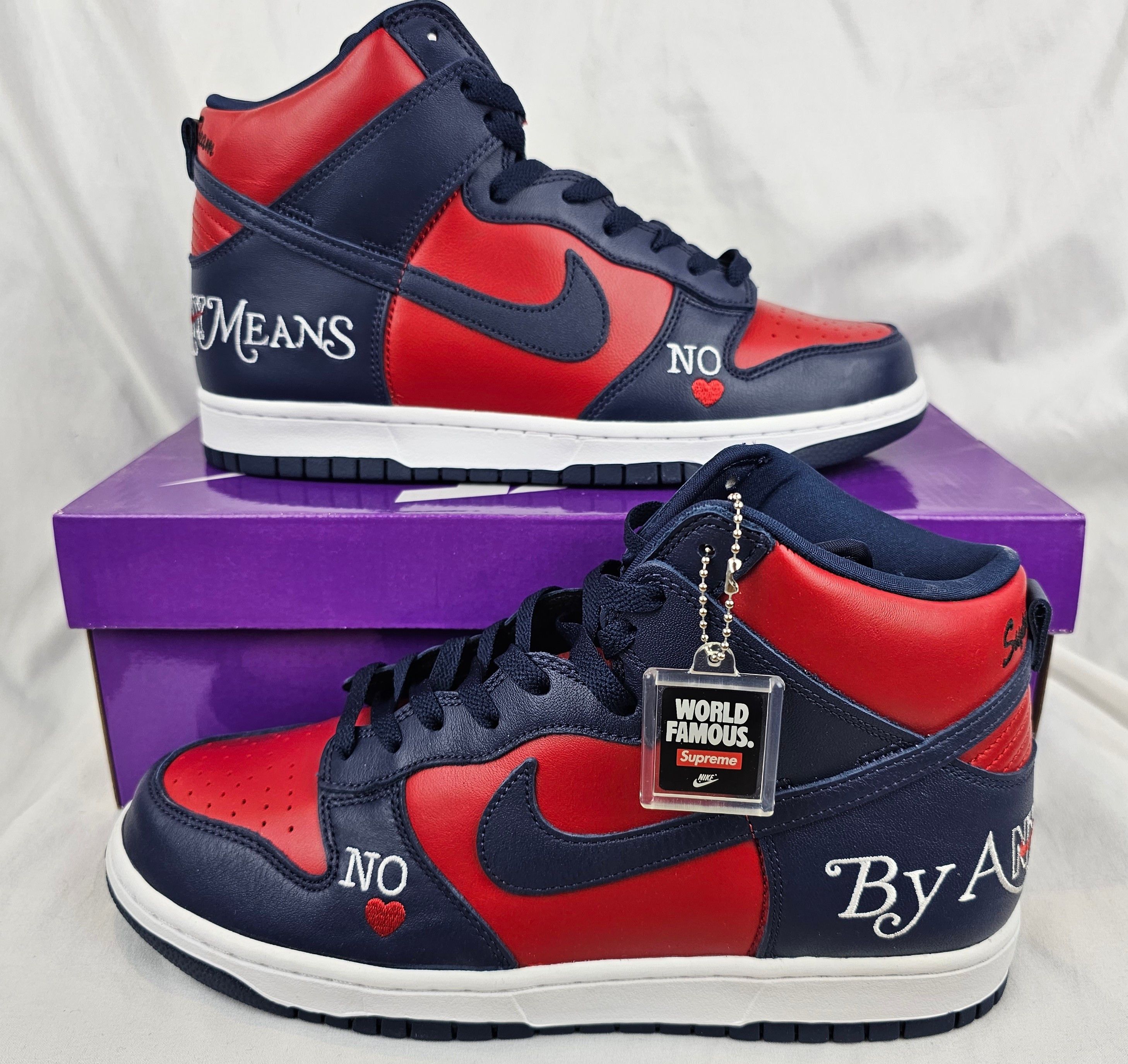 Nike × Supreme Supreme x Nike SB Dunk High "By Any Means" Navy Red Men's Size US 10 / EU 43 - 2 Thumbnail