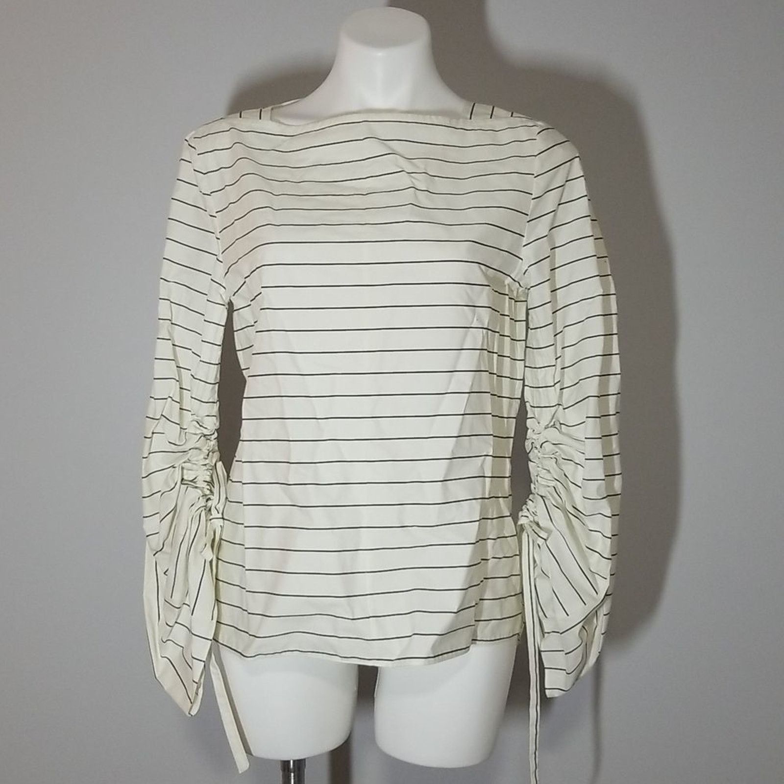 Tibi Tibi Ivory Striped Poplin Cotton Long Sleeve Blouse Size S / US 4 / IT 40 - 2 Thumbnail