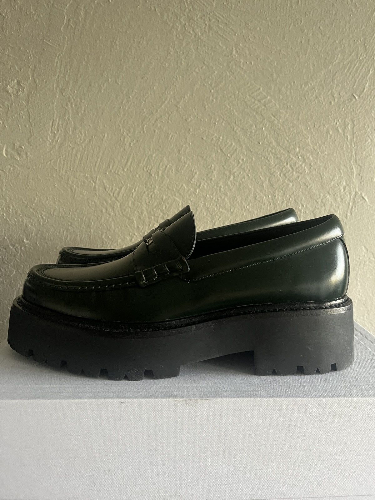Celine × Hedi Slimane Celine Polished Bull Penny Loafers Green Chunky Leather Size US 9.5 / EU 42-43 - 8 Thumbnail