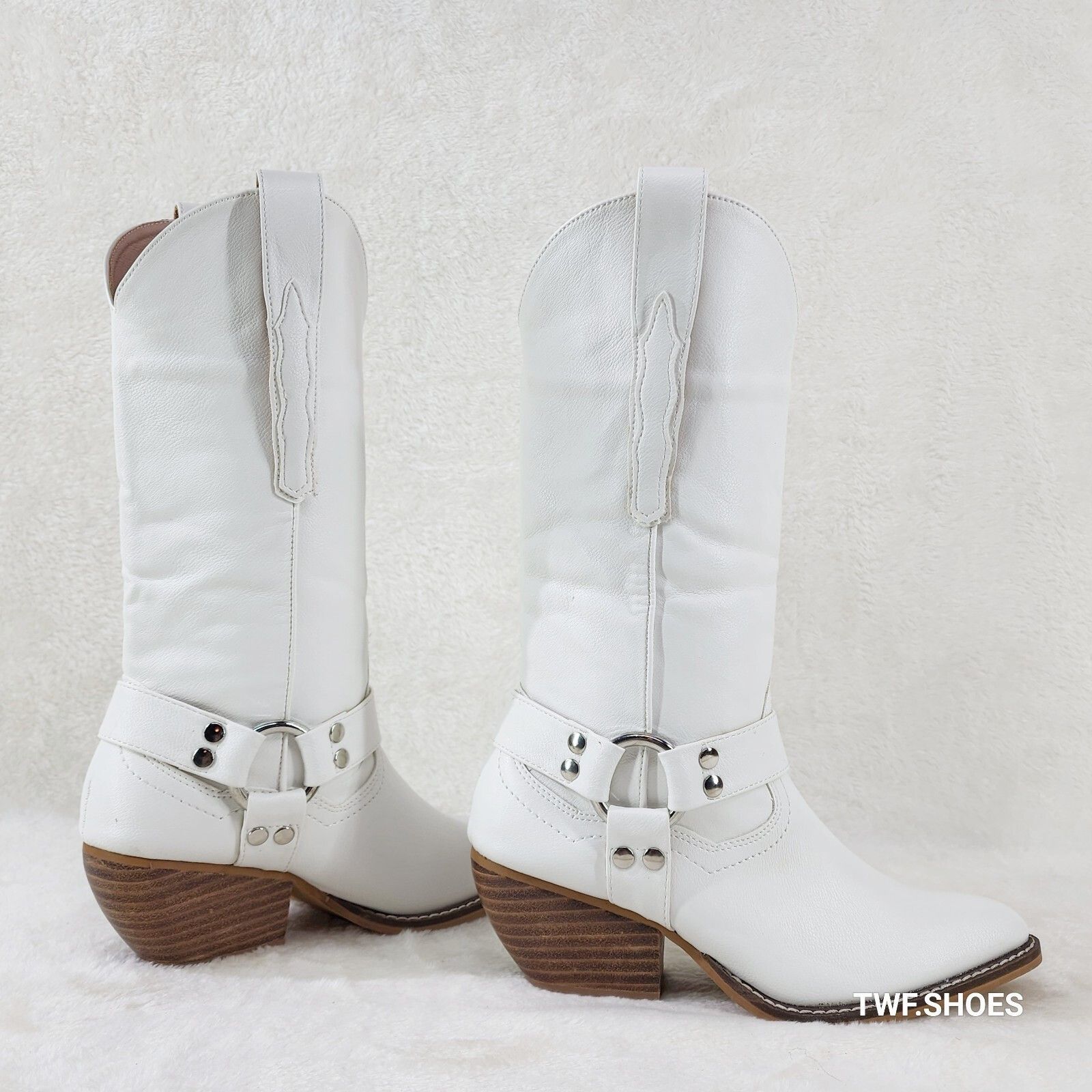 Other Western Rider Cut Harness White Leatherette Cowboy Pull On C Size US 9 / IT 39 - 2 Thumbnail