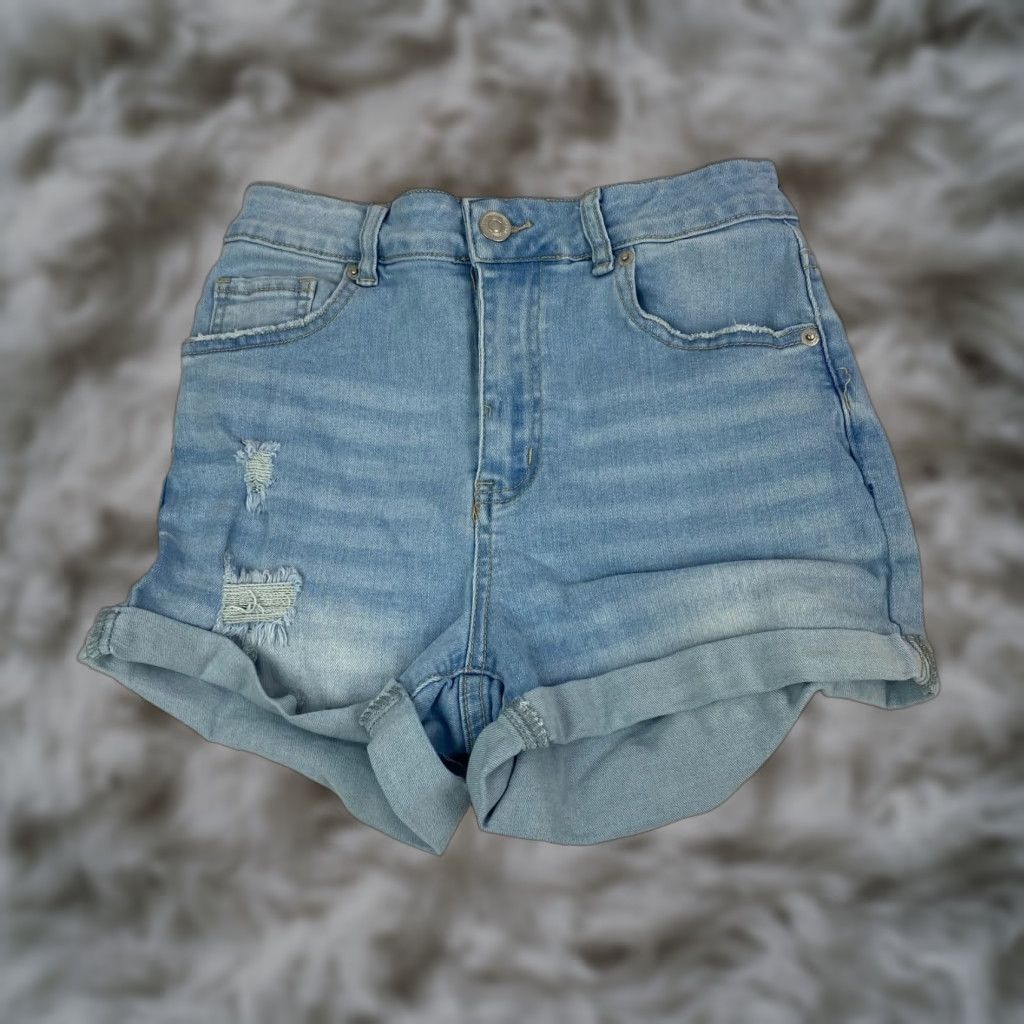Denime WAX Jean Shorts Denim Teens Size M Mid Rise Distressed Light Wash Blue Size 32" / US 10 / IT 46 - 1 Thumbnail