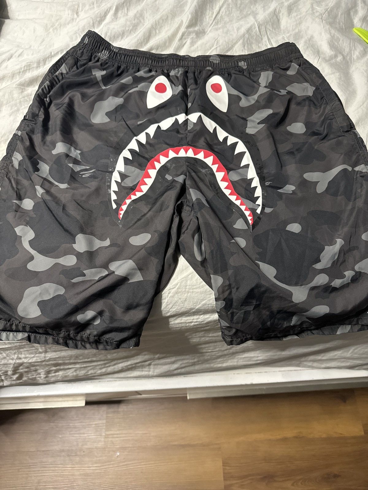 Image of Bape Color Camo Shark Beach Shorts in Black, Men's (Size 38)