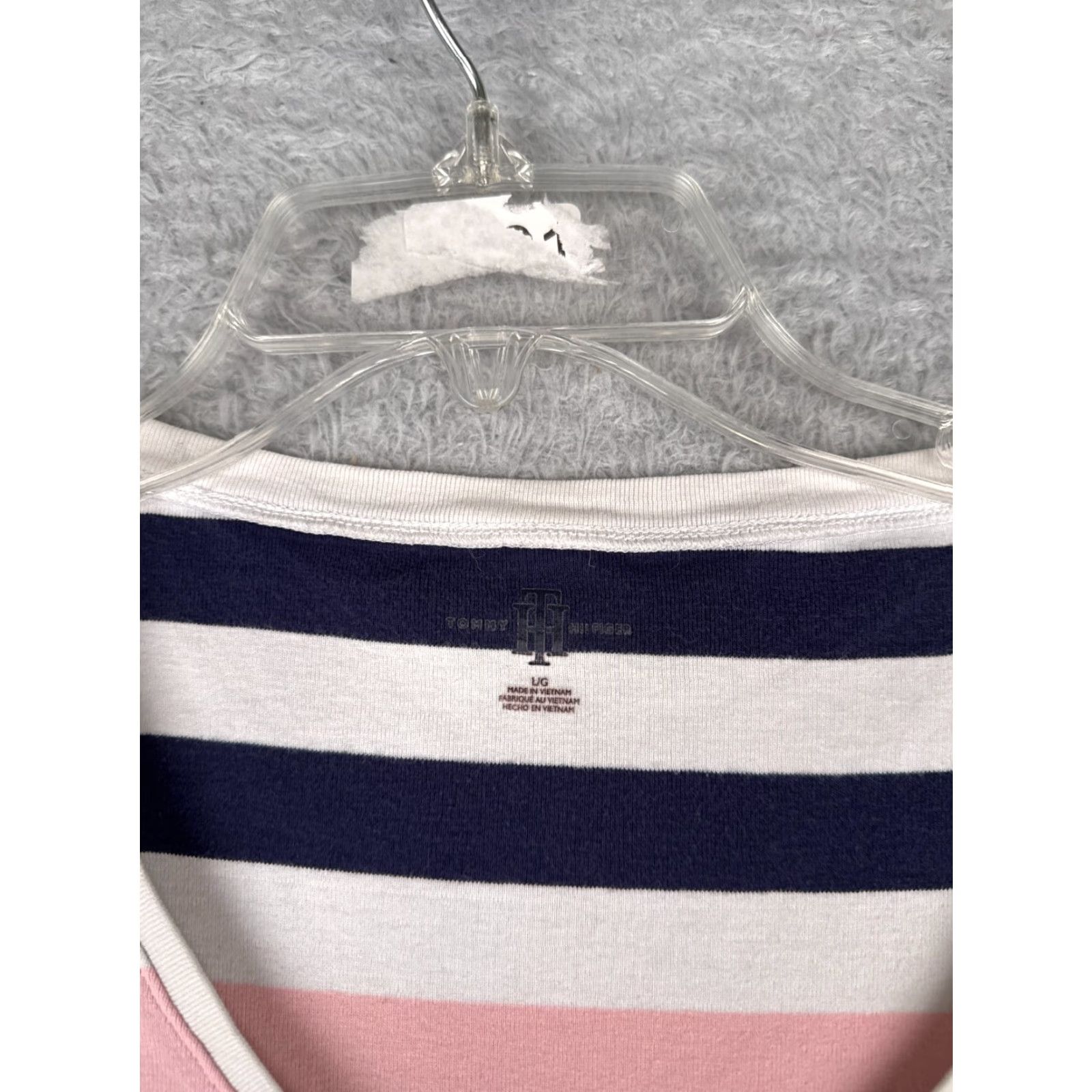 Tommy Hilfiger Tommy Hilfiger Shirt Women Large Pink Blue Striped V-Neck Cotton Designer Classic Size L / US 10 / IT 46 - 7 Thumbnail