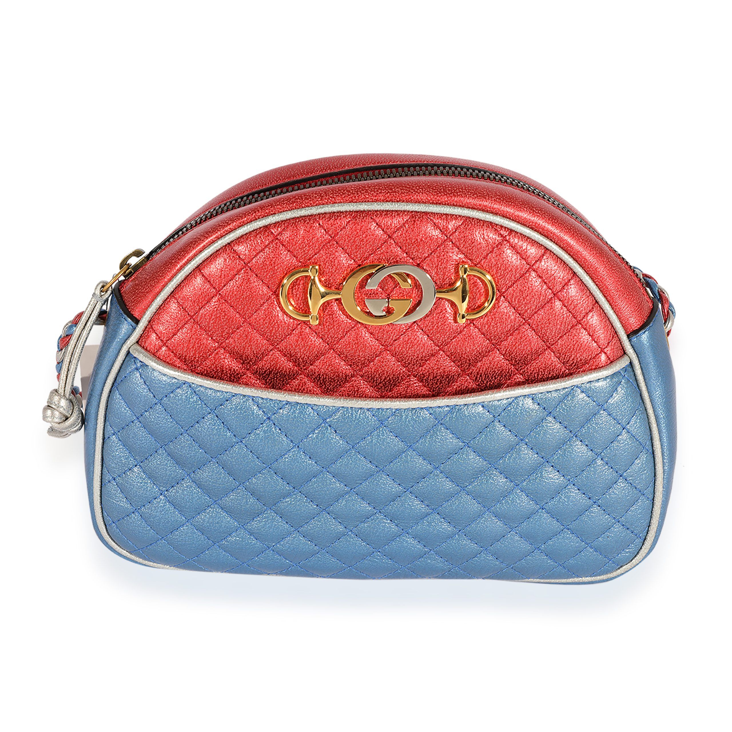 image of Gucci Metallic Blue & Multicolor Nappa Trapuntata Shoulder Bag, Women's