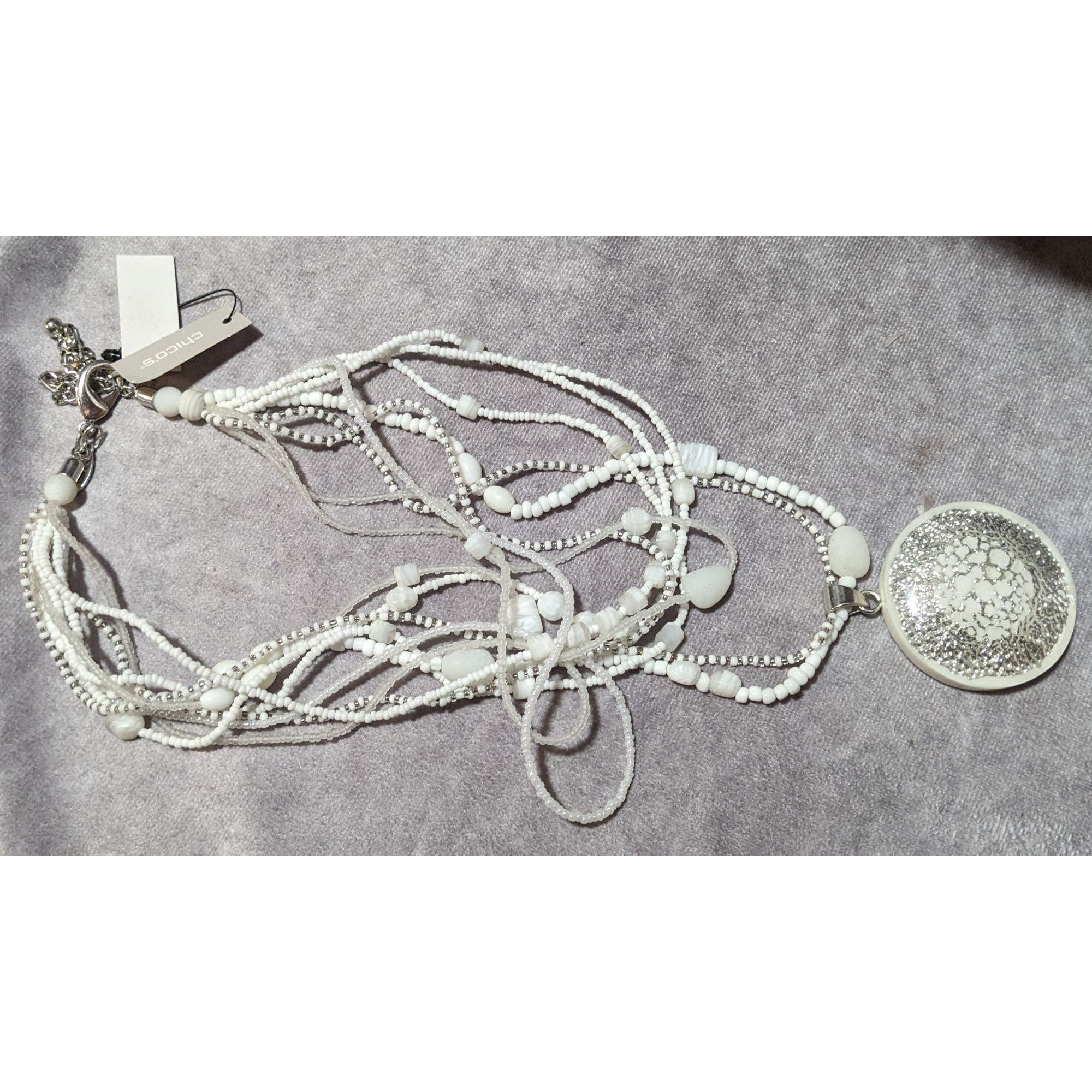 Chicos Chico's Nautilus White And Silver Chunky Multilayer Pendant Size ONE SIZE - 10 Thumbnail