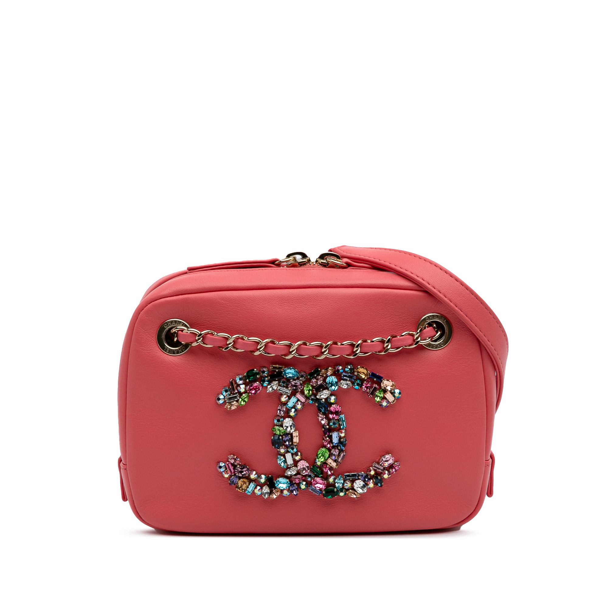 Chanel Lambskin Giant Crystal Cc Camera Bag in Pink, Women's