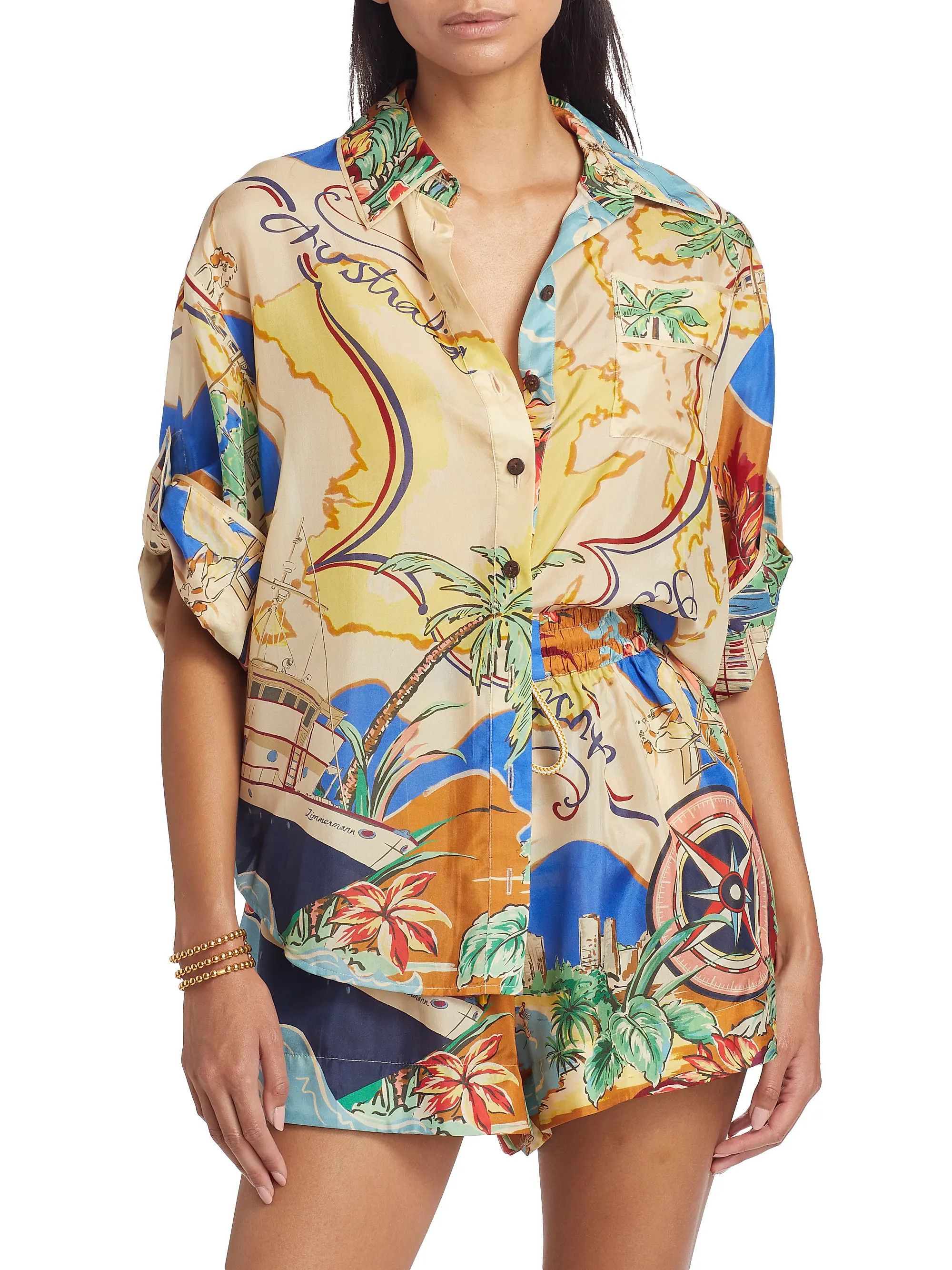 Zimmermann oc11z0725 Alight Printed Silk Short-Sleeve Shirt Multicolor Size S / US 4 / IT 40 - 3 Thumbnail
