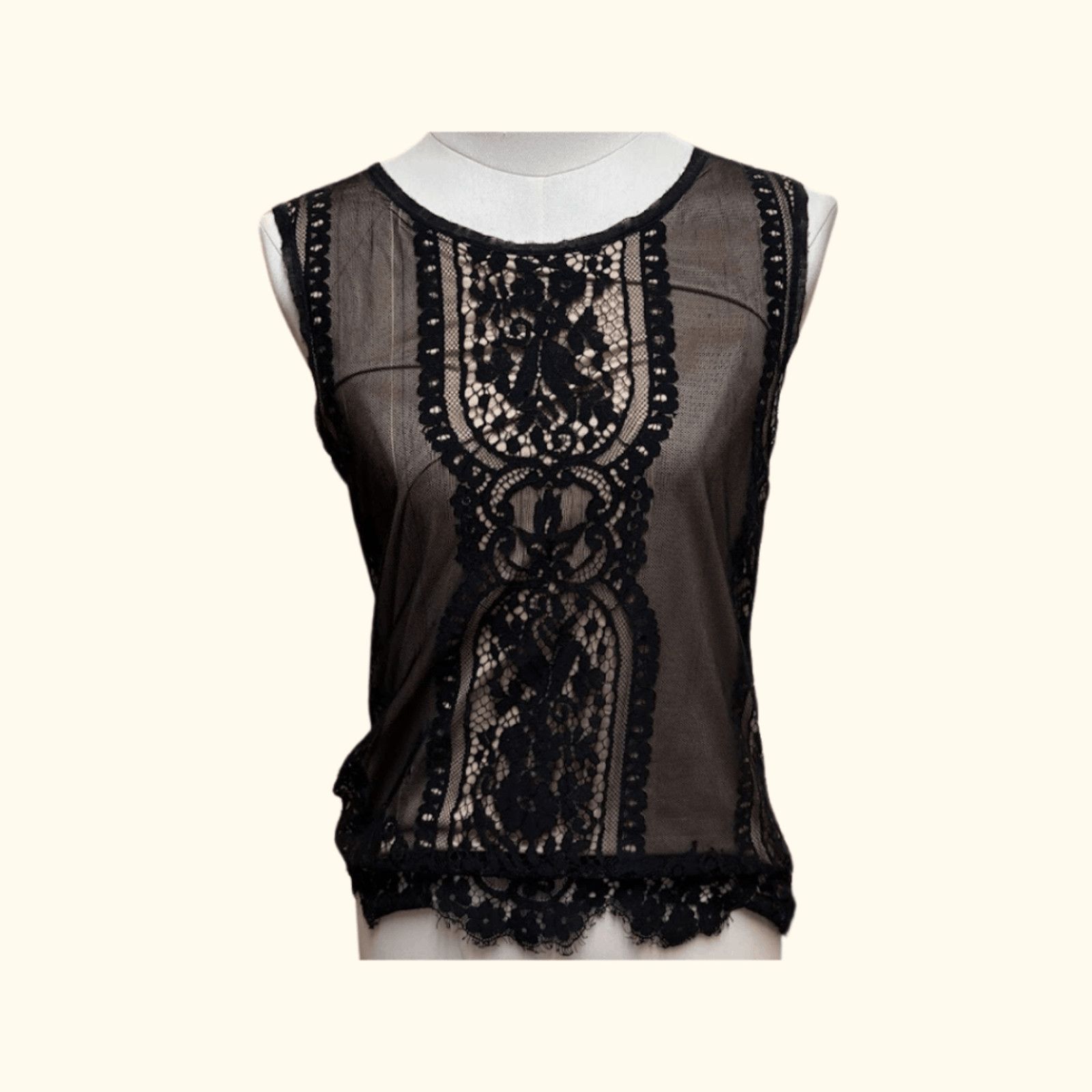 Vintage VTG Lace Tank | Max Studio Black Cream | Y2K Coquette Size S / US 4 / IT 40 - 1 Thumbnail