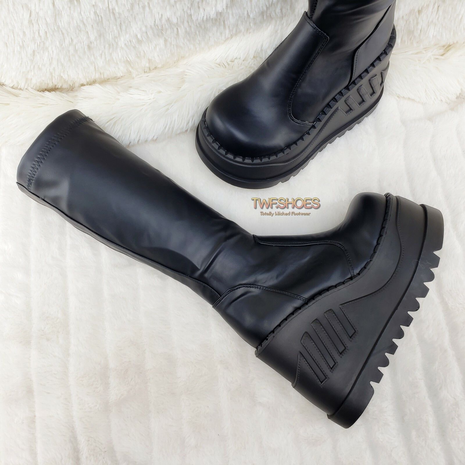 Other Stomp 200 65 Black Matte Platform Wedge Heel Knee Boots NY S Size US 9 / IT 39 - 5 Thumbnail