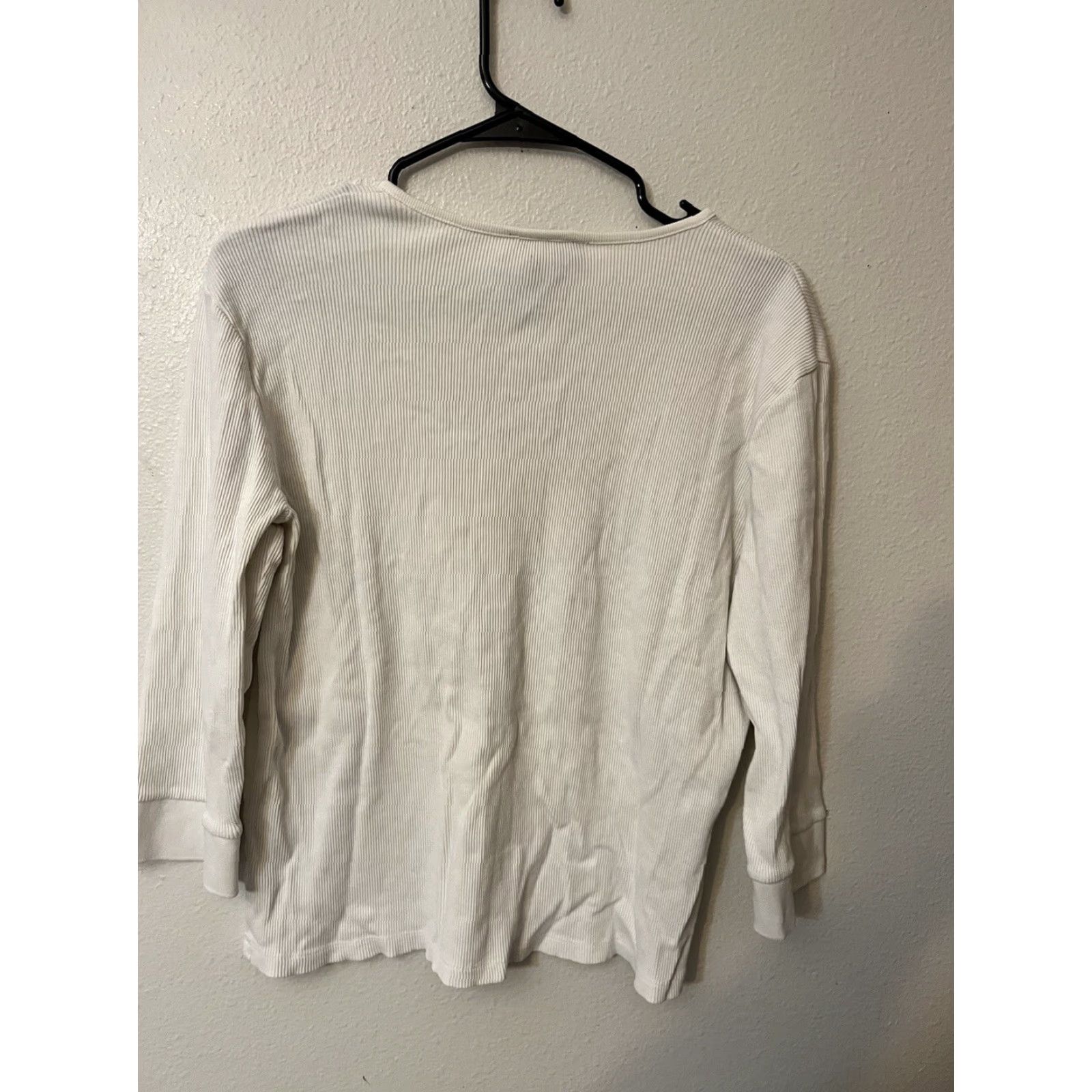 Ralph Lauren VINTAGE Ralph Lauren Women's Long Sleeve Ribbed T-Shirt XL White Lace Up V-Neck Cotton Top Size XL / US 12-14 / IT 48-50 - 2 Thumbnail
