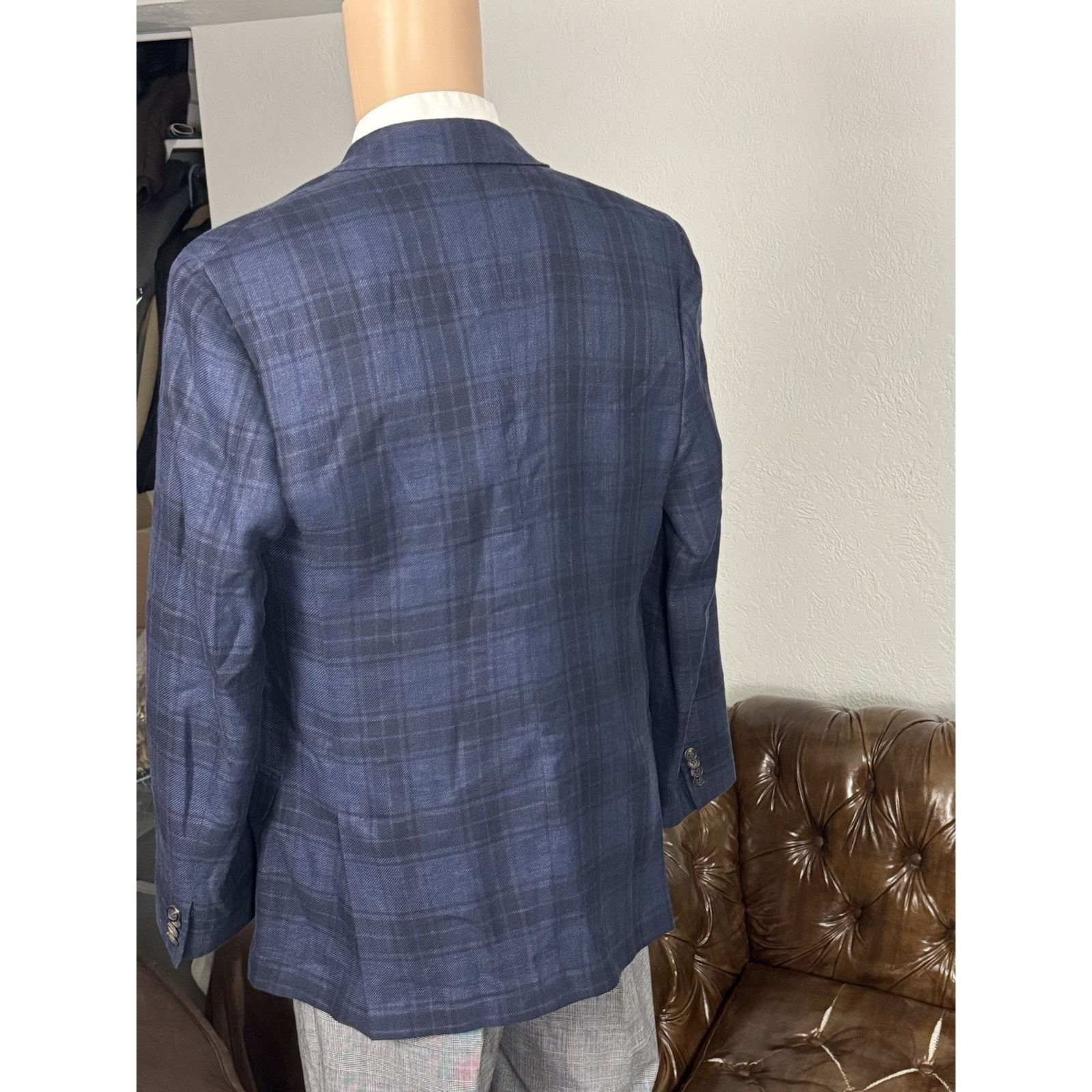 Brunello Cucinelli Brunello Cucinelli Navy Blue Plaid Sportcoat Wool 54IT/ 42 Size 42R - 10 Thumbnail