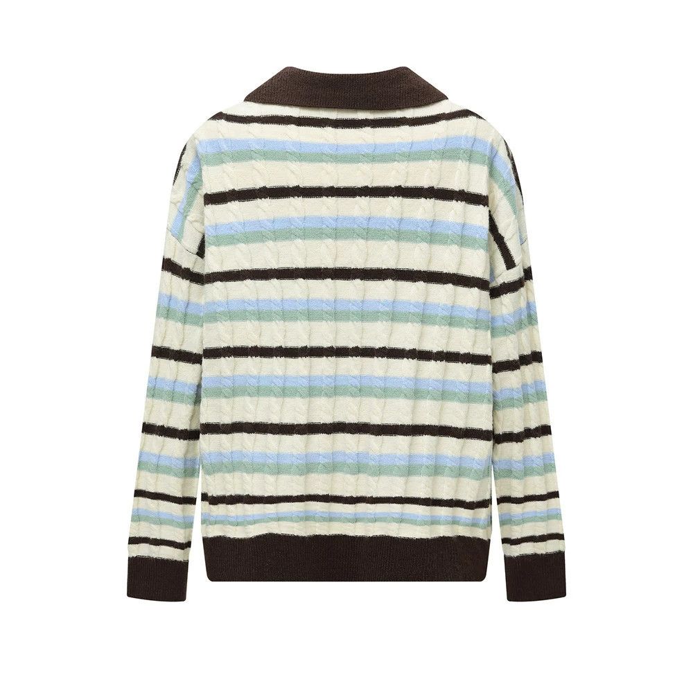Vintage Men's casual loose striped lapel long-sleeved sweater Size US L / EU 52-54 / 3 - 2 Thumbnail