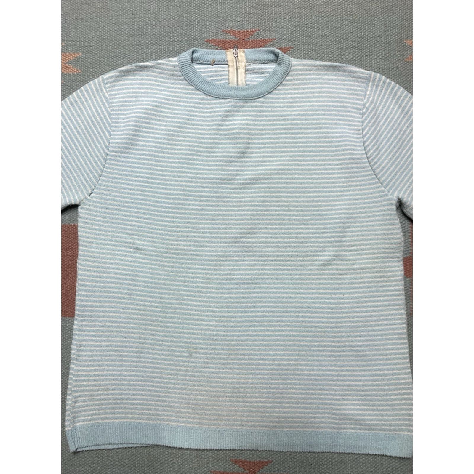 Vintage VINTAGE 60s 70s short sleeve t shirt striped textured blue women’s large Size L / US 10 / IT 46 - 2 Thumbnail