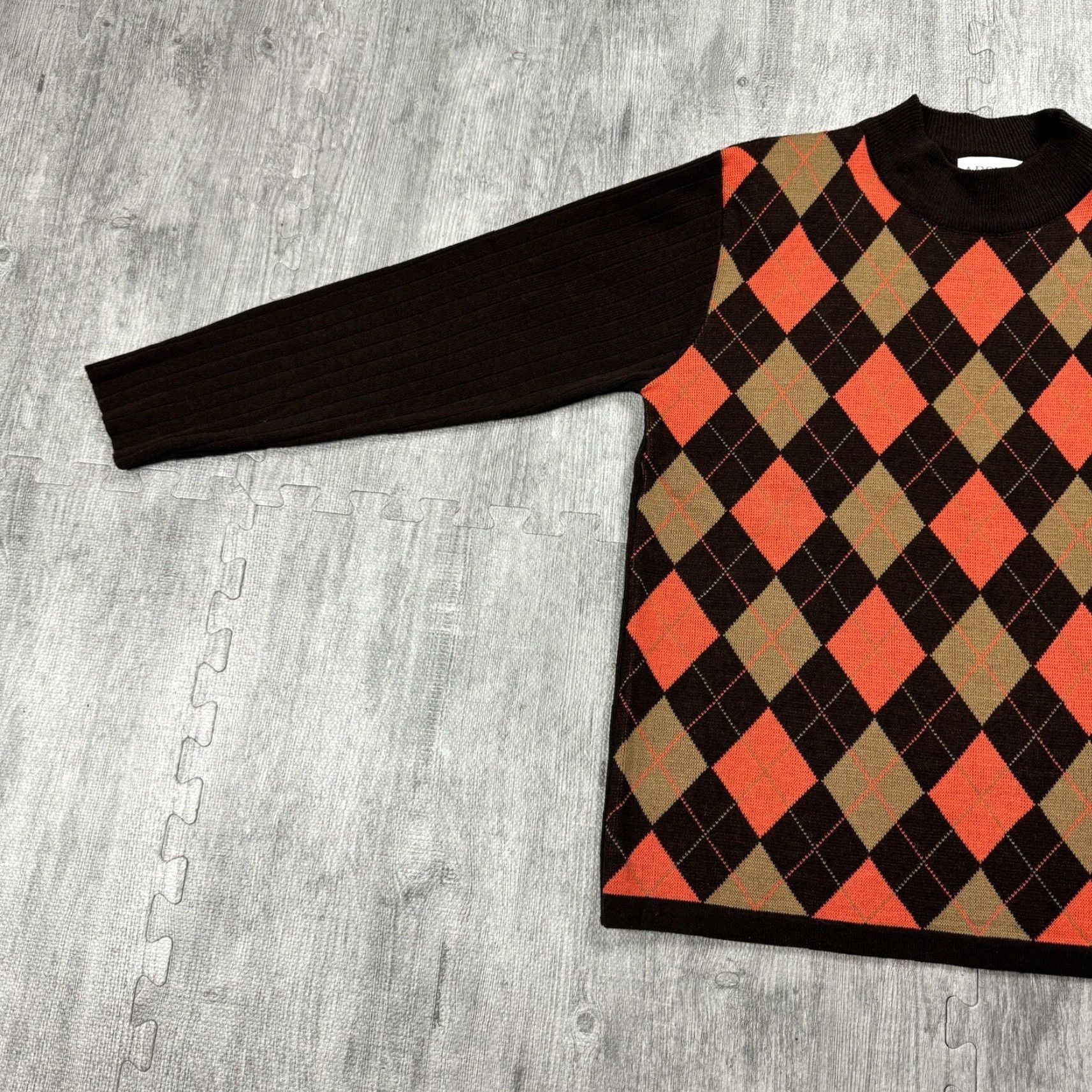 Vintage VINTAGE Adolfo Knit Wool Blend Argyle Mock Neck Sweater Orange Brown Large Mens 1970s Gray Size US L / EU 52-54 / 3 - 4 Thumbnail