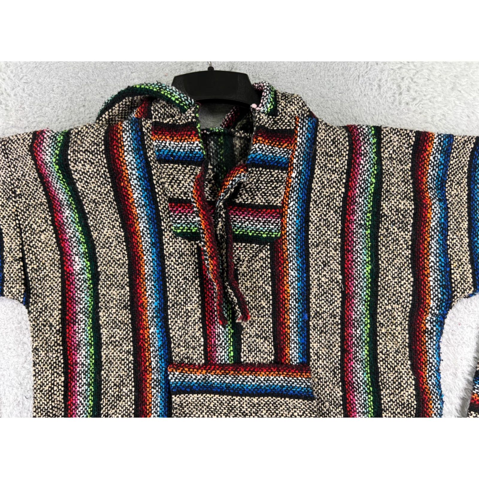 Rainbow Baja Hoodie Adult Medium Beige Rainbow Acrylic Blend Drug Rug Poncho Mexico Pullover Hooded Long Sleeve Crew Neck Pockets All Seasons Regular Mens Size US M / EU 48-50 / 2 - 4 Thumbnail