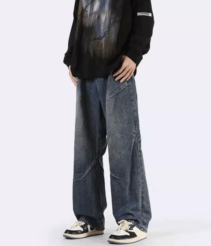 Japanese Brand × Jean Men's washed distressed wide-leg loose stitching jeans Size US 32 / EU 48 - 2 Thumbnail