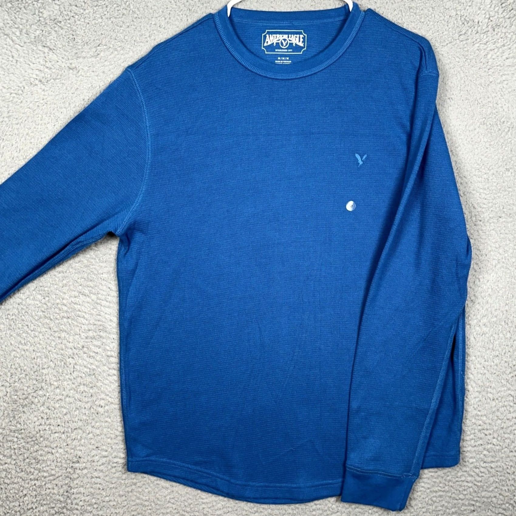 American Eagle Outfitters American Eagle T-Shirt Mens M Blue Waffle Thermal Knit Long Sleeve Crew Neck Embroidered Eagle Logo Size US M / EU 48-50 / 2 - 2 Thumbnail