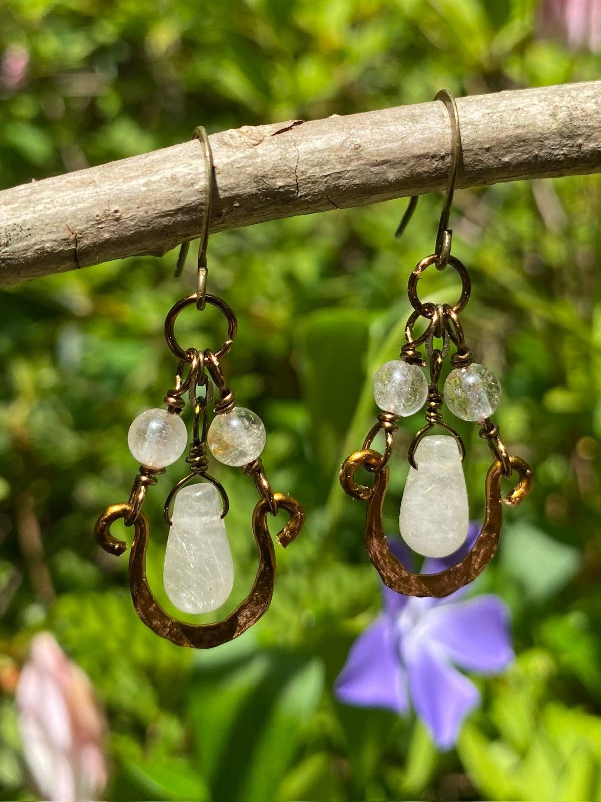 Handmade Quartz Drop Hoop Earrings Size ONE SIZE - 1 Thumbnail