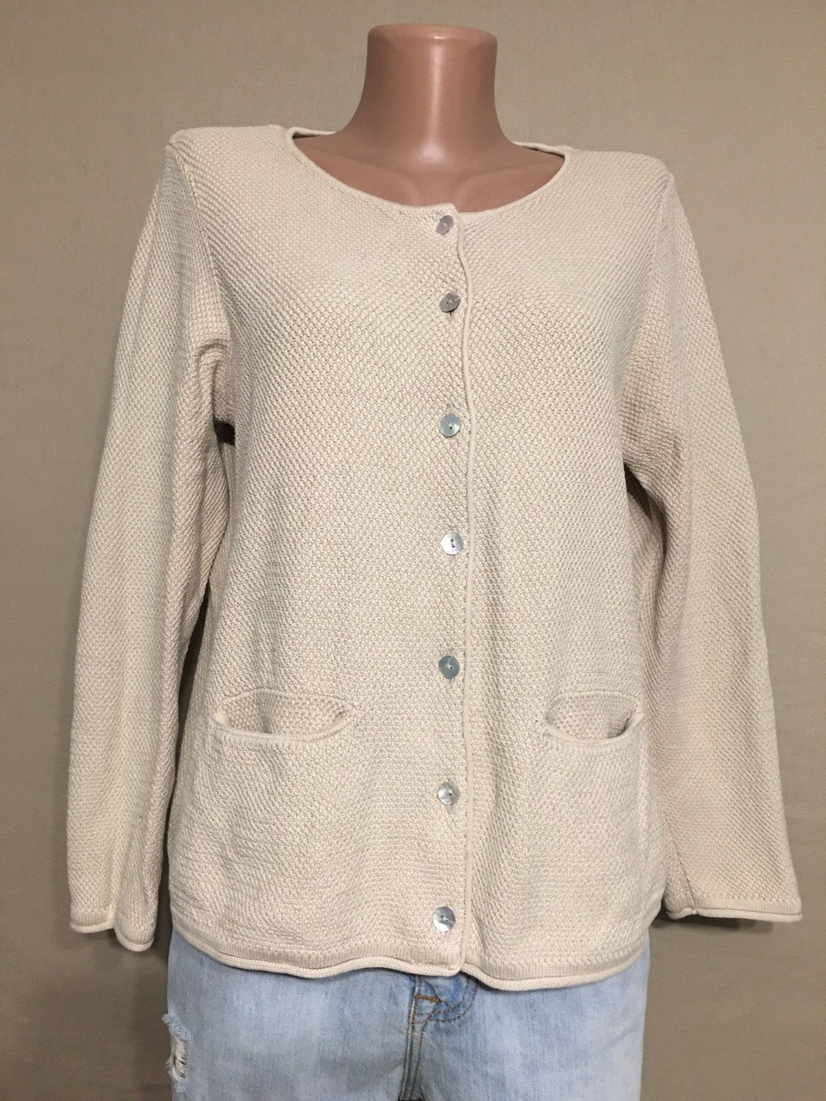 Designer GUDRUN SJODEN Beige Knit Cardigan Sweater Size M Size M / US 6-8 / IT 42-44 - 2 Thumbnail